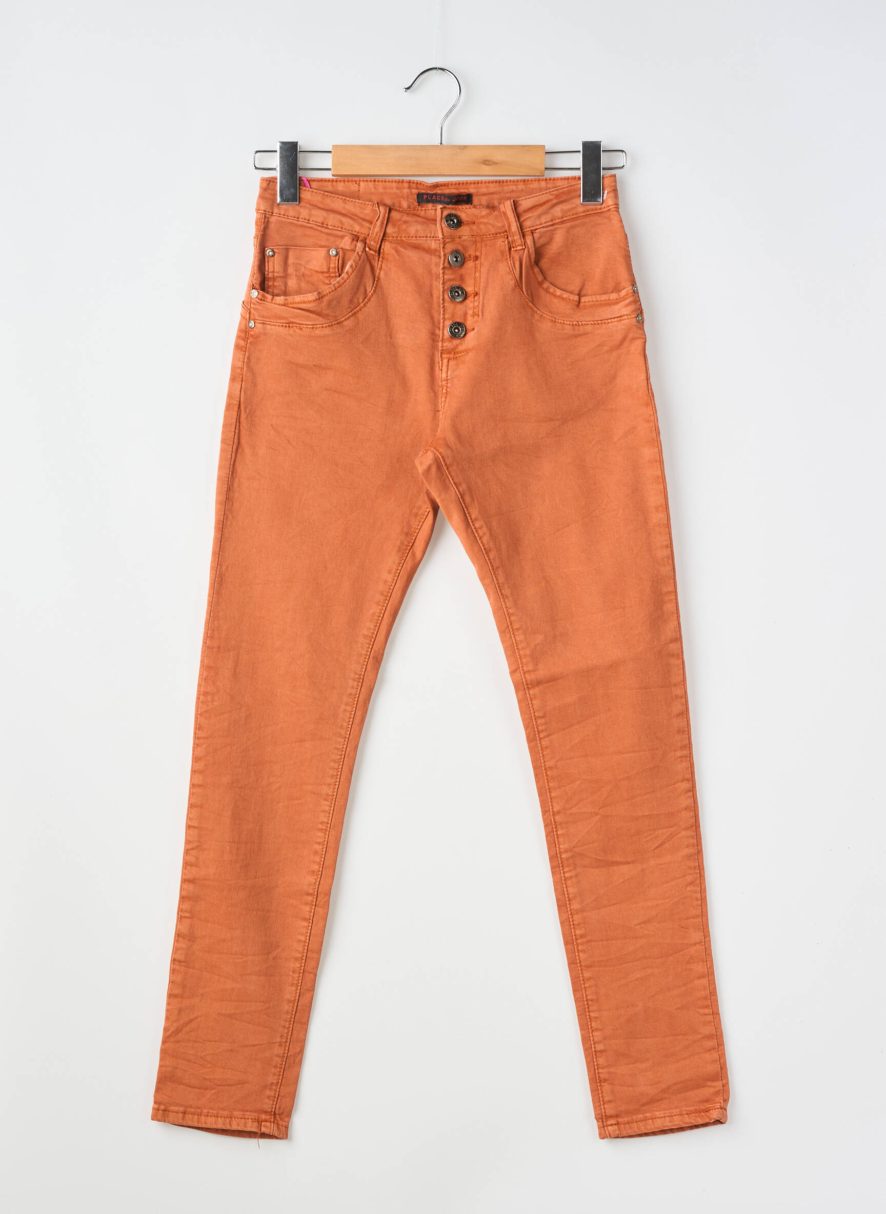 Jeans coupe slim tissage brut taille normale orange PLACE DU JOUR femme