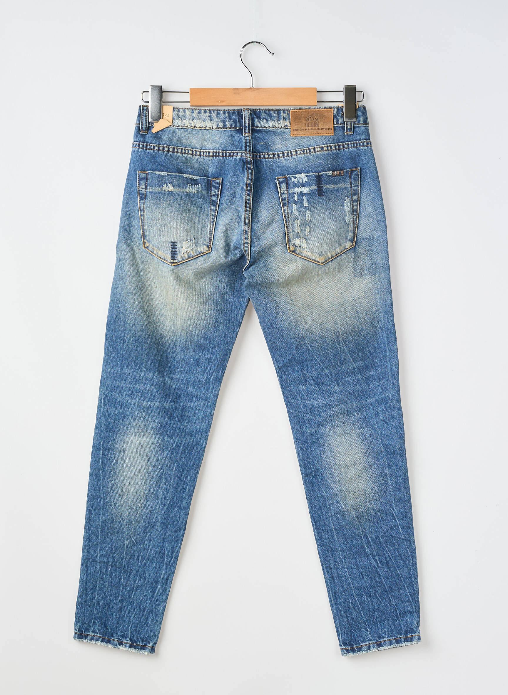Jeans coupe slim effet usé délavé taille normale bleu WIYA femme
