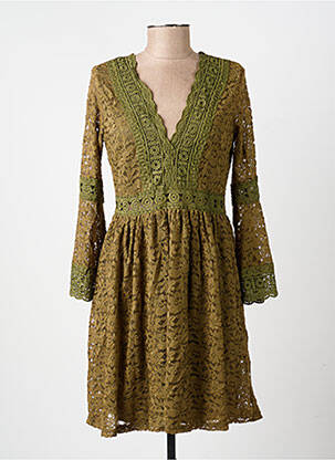 Robe courte coupe évasée manches longues vert LILIE ROSE femme