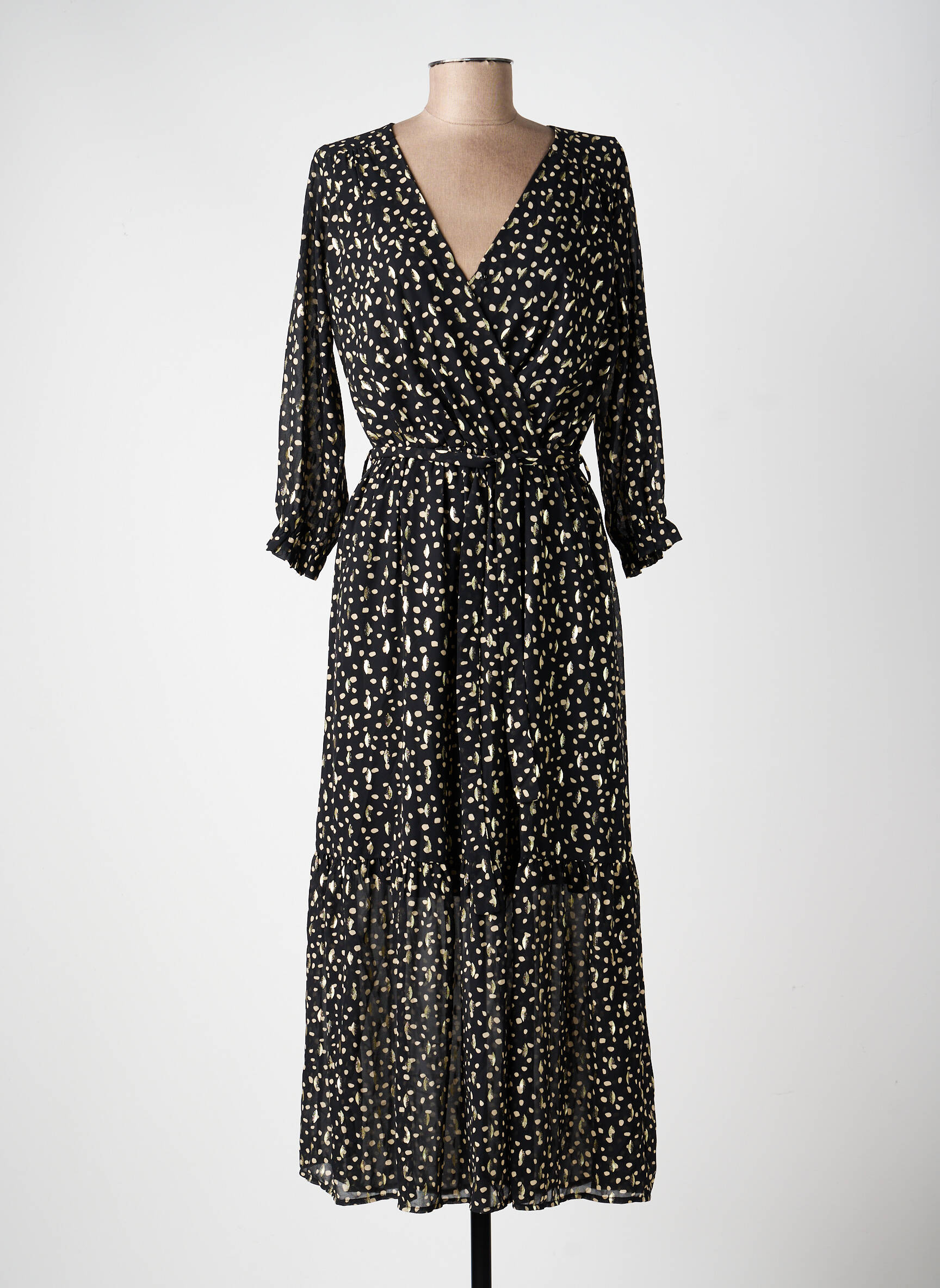 Robe longue imprimé fantaisie manches longues noir EMMA ELLA femme
