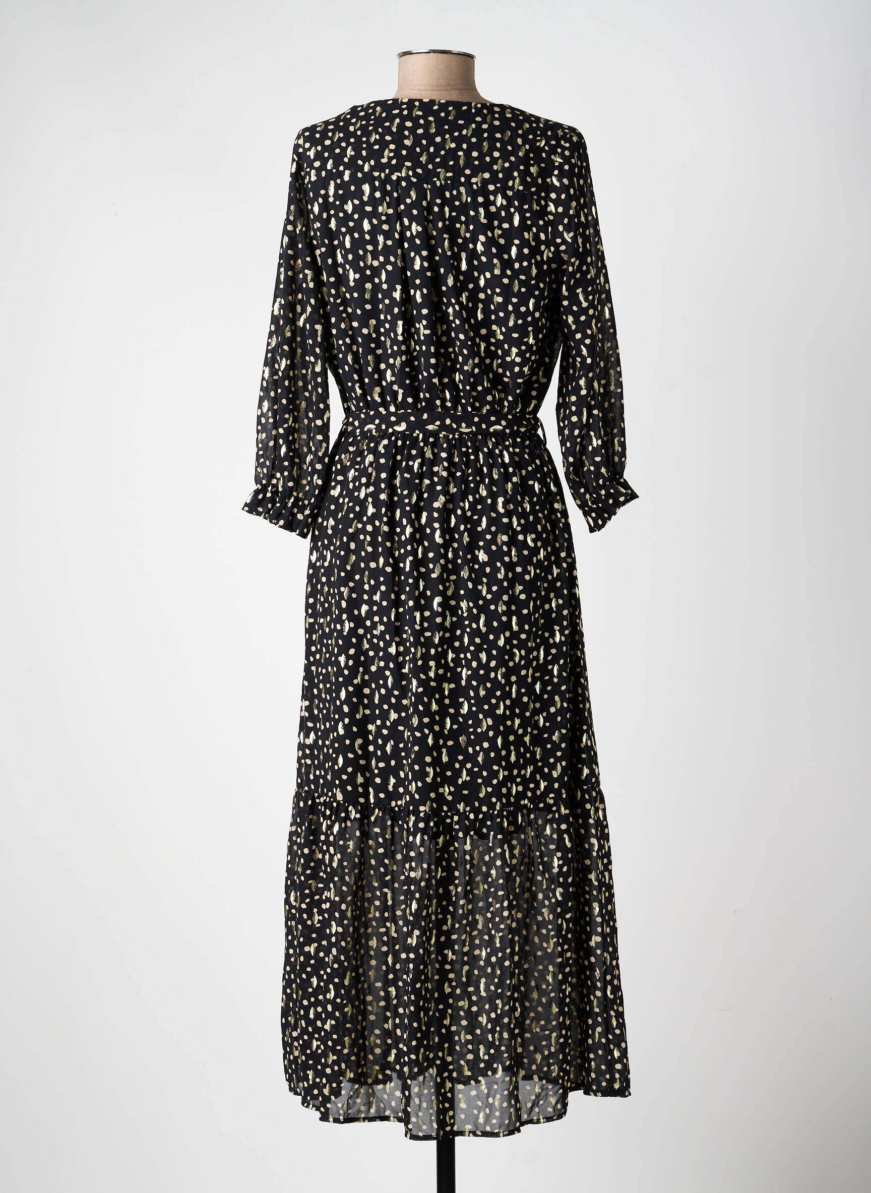 Robe longue imprimé fantaisie manches longues noir EMMA ELLA femme