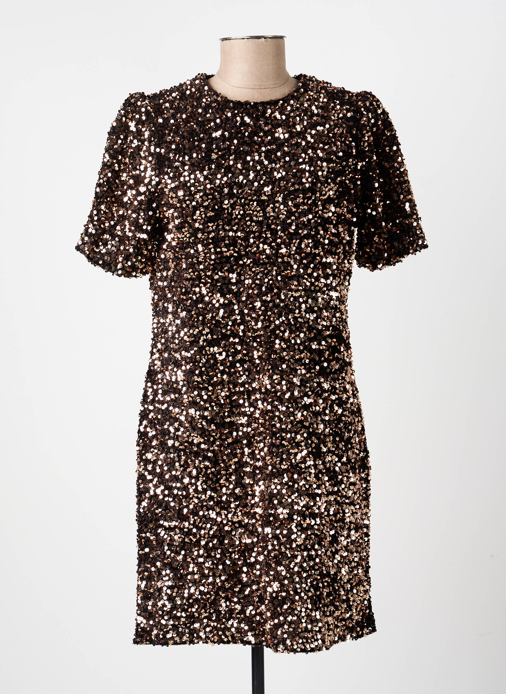 Robe mi-longue manches courtes manches courtes marron EMMA ELLA femme