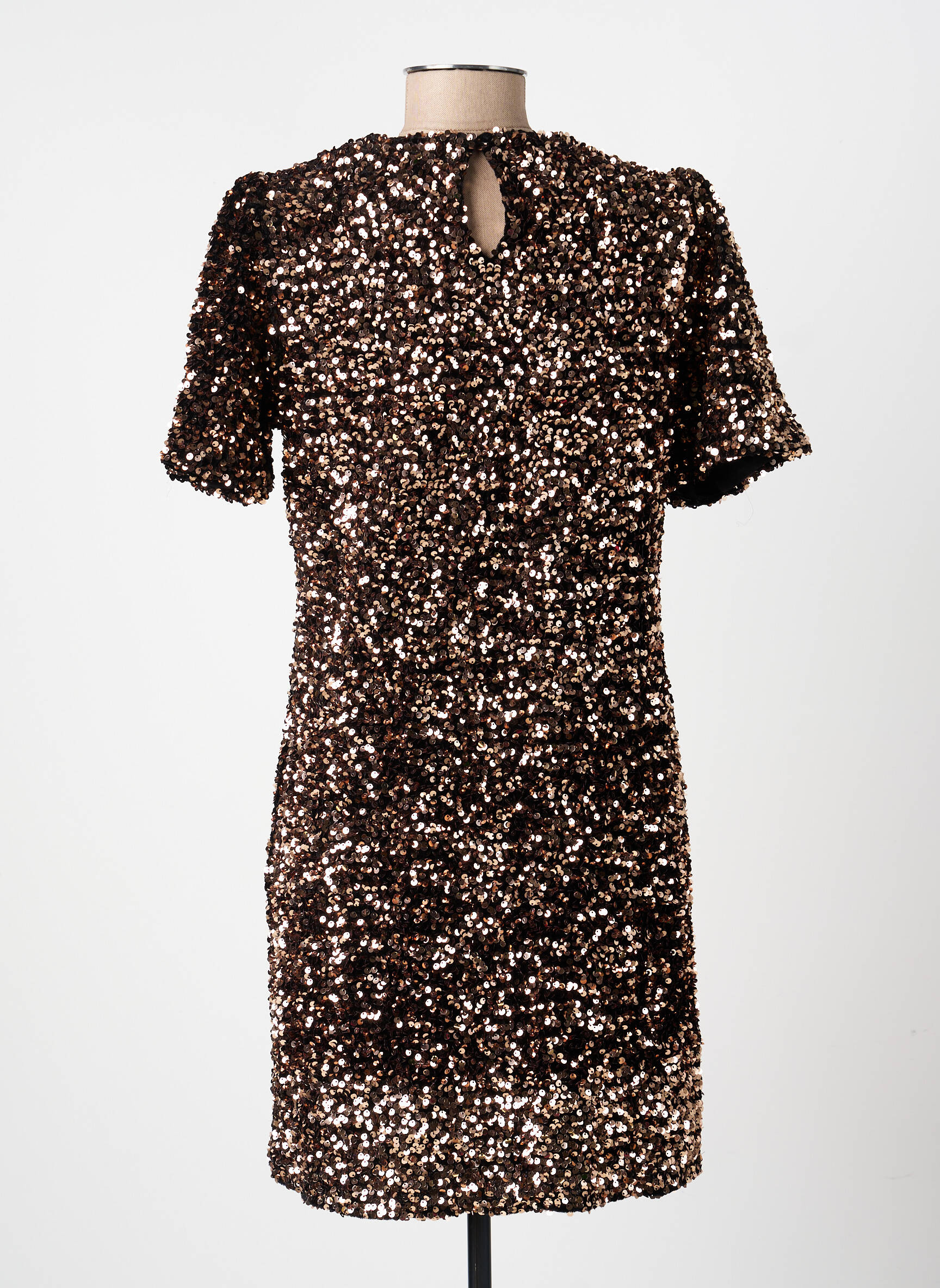 Robe mi-longue manches courtes manches courtes marron EMMA ELLA femme