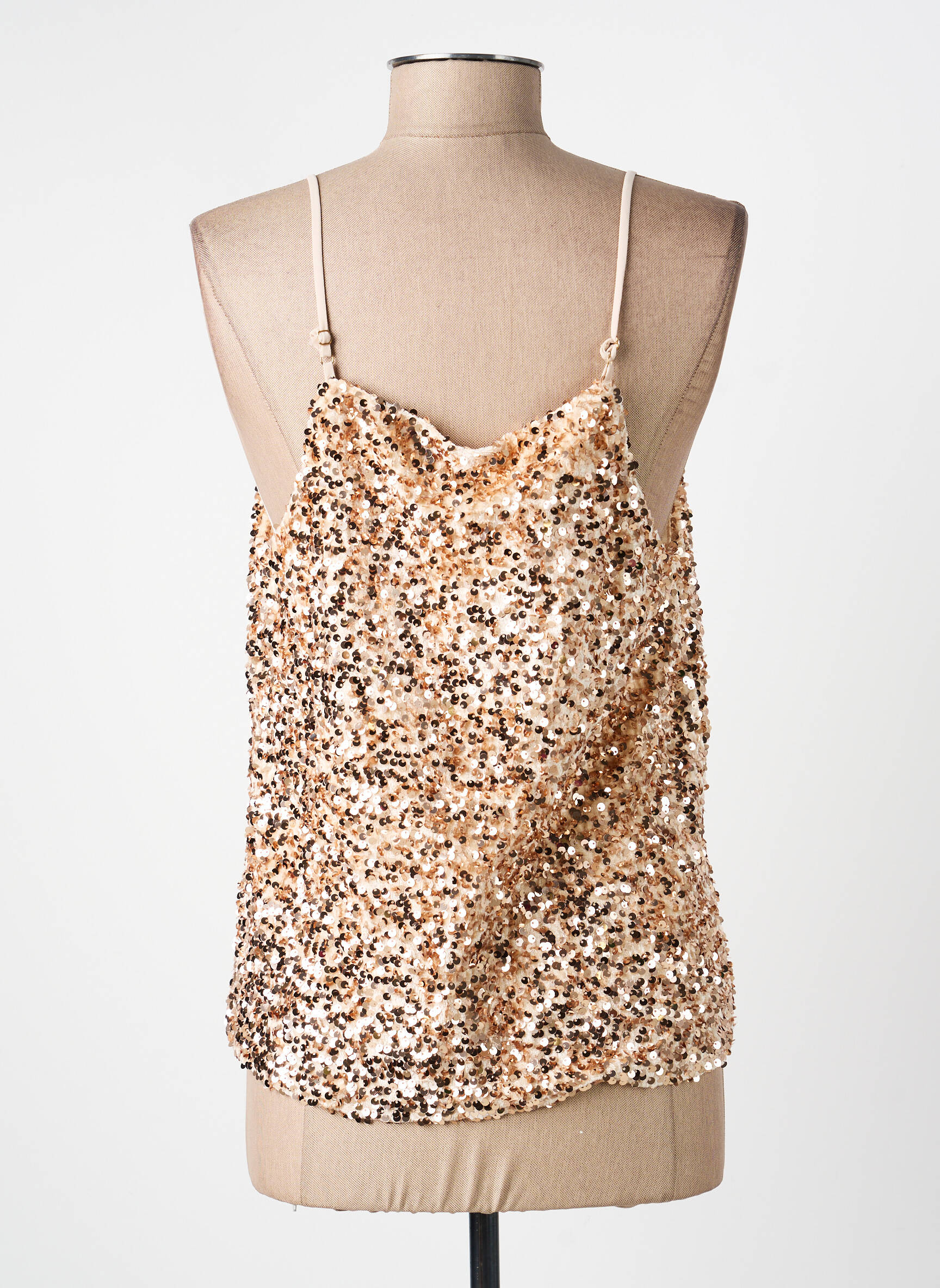 Top col v fines bretelles beige EMMA & ELLA femme