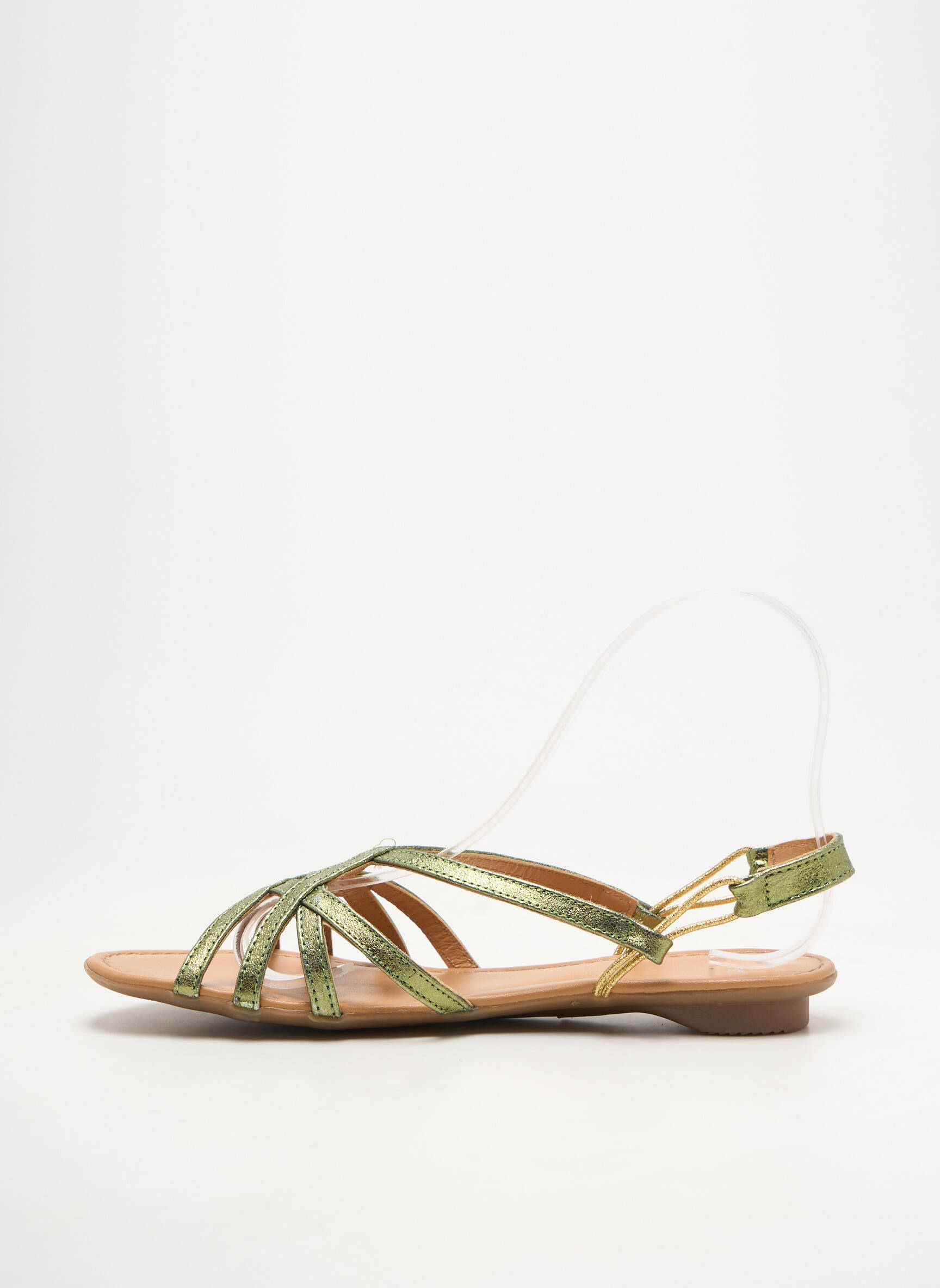 Sandales/nu pieds matière lisse talon plat jusqu'à 3cm vert SMS femme