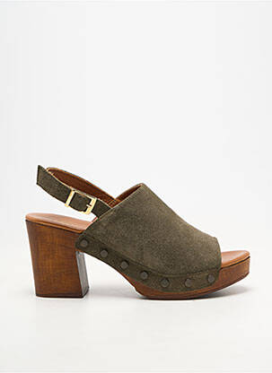 Mules/sabots bout ouvert talon de 7 à 9cm vert SMS femme