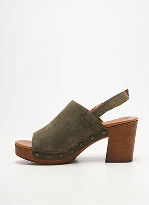 Mules/sabots bout ouvert talon de 7 à 9cm vert SMS femme