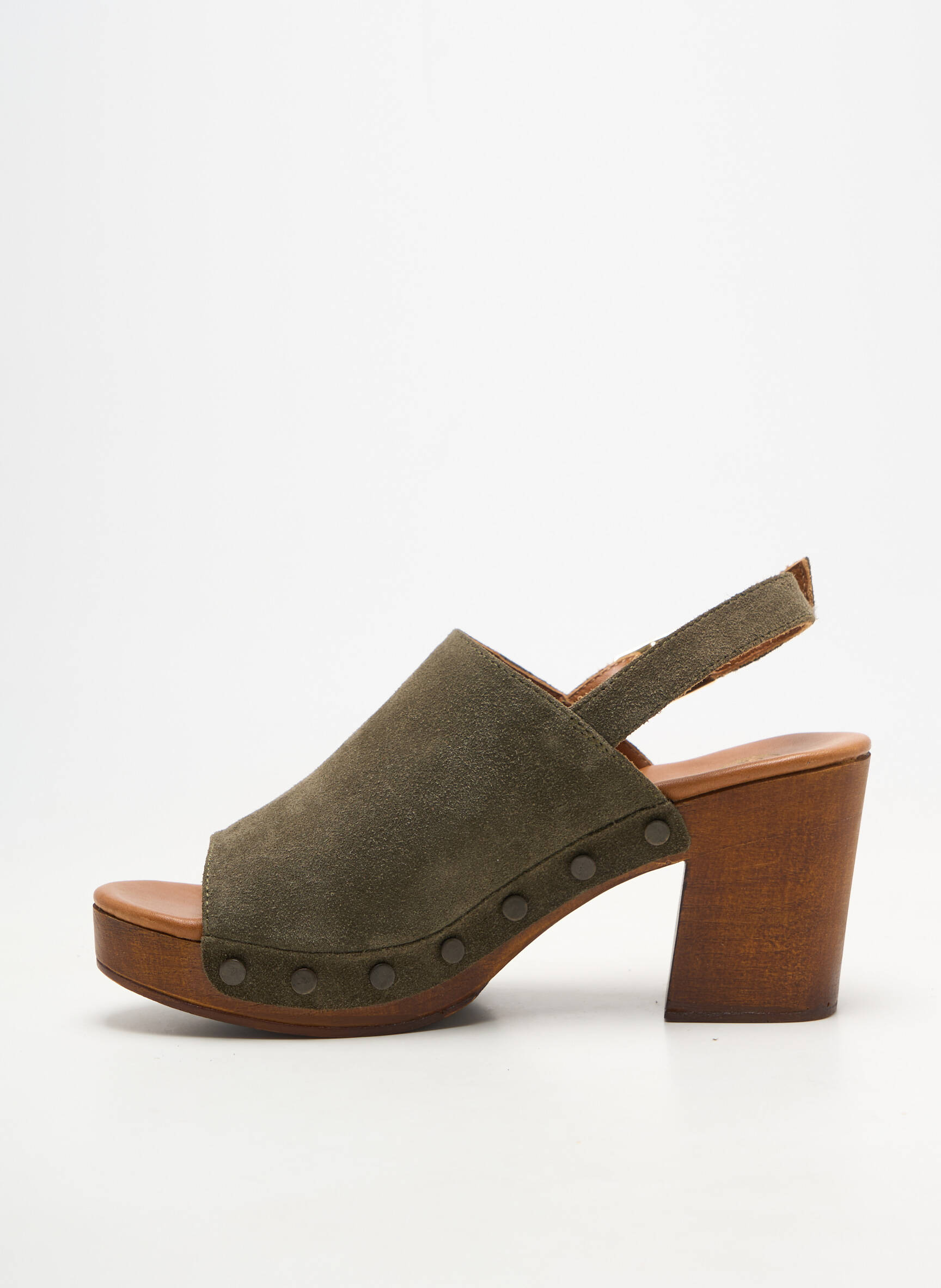 Mules/sabots bout ouvert talon de 7 à 9cm vert SMS femme