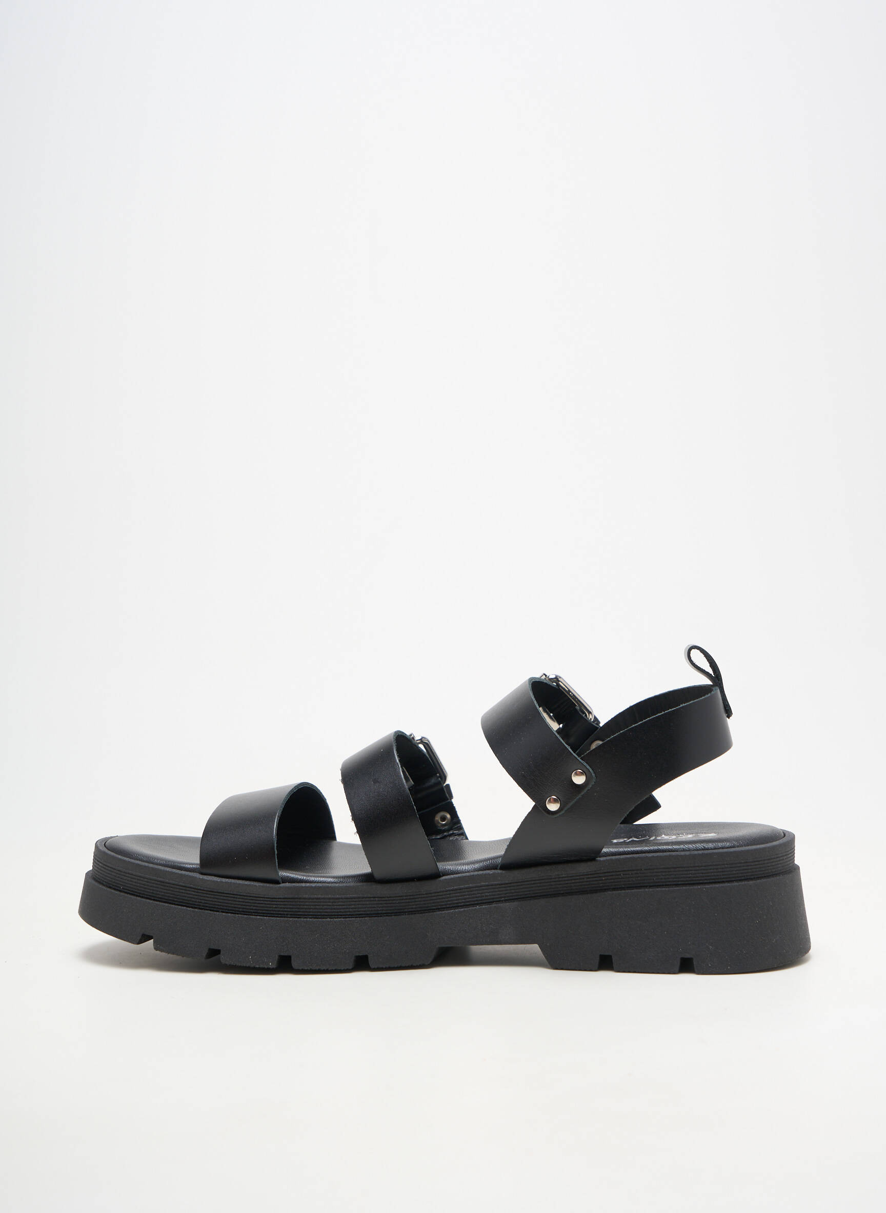 Sandales/nu pieds matière lisse talon plat jusqu'à 3cm noir REQINS femme