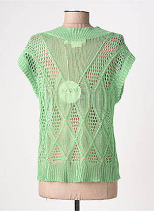 Pull maille ajourée manches courtes vert A.POIL femme