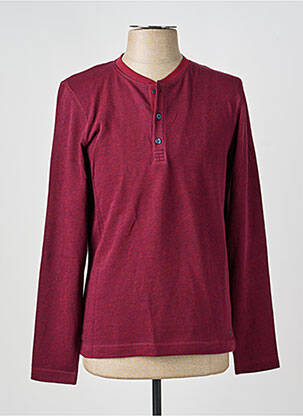 T-shirt col tunisien manches longues rouge MAVELIS homme