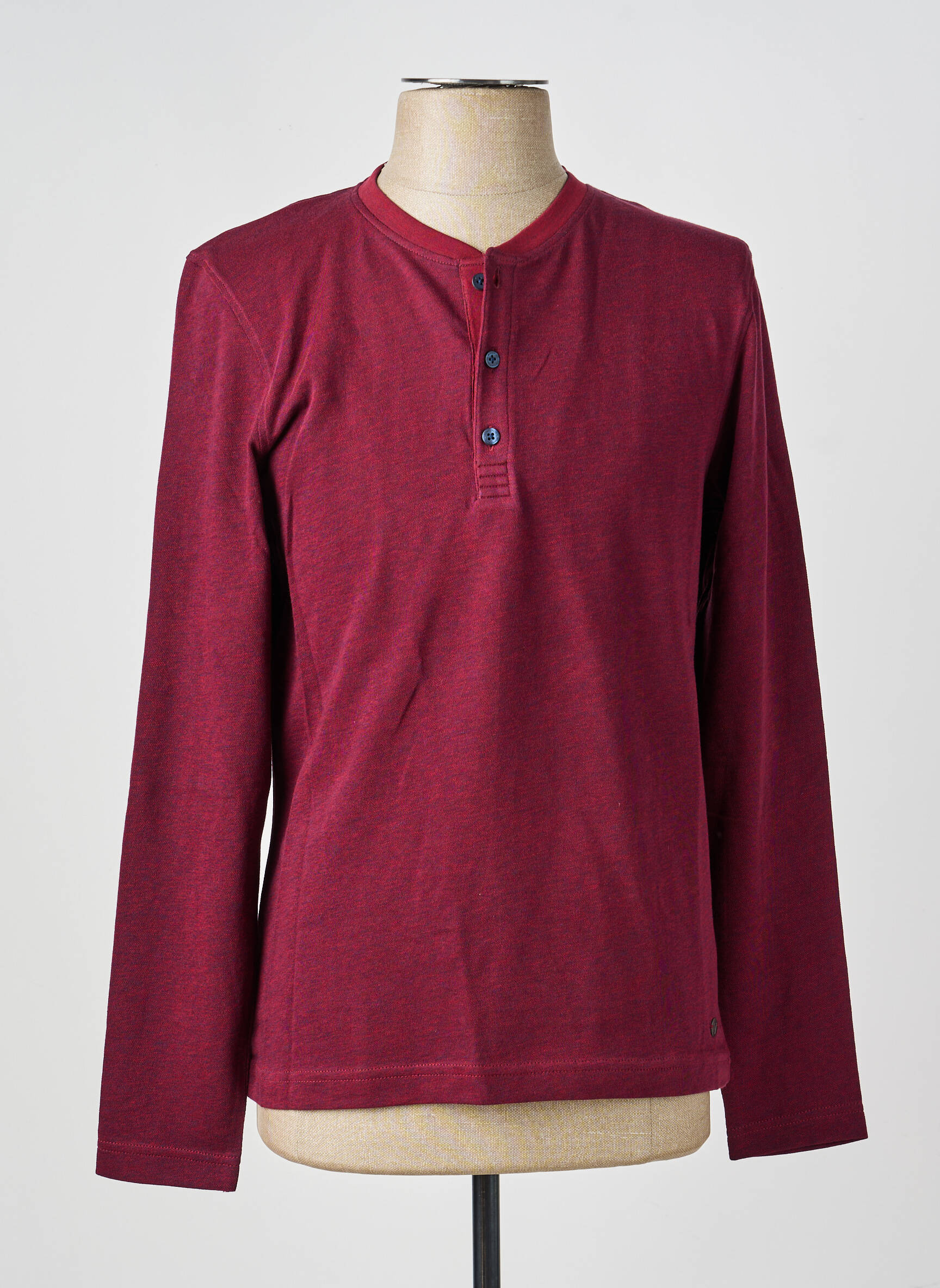 T-shirt col tunisien manches longues rouge MAVELIS homme