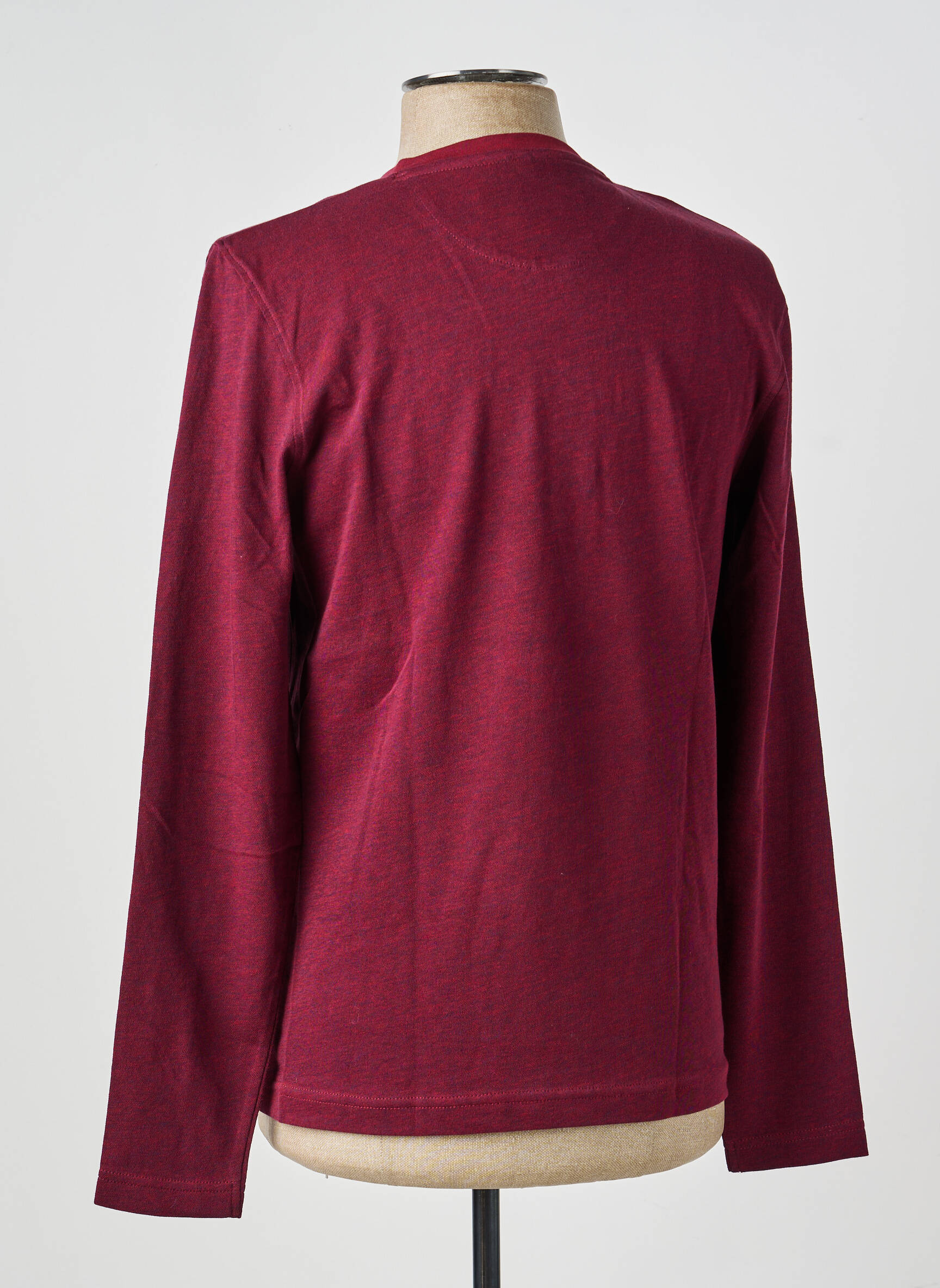 T-shirt col tunisien manches longues rouge MAVELIS homme