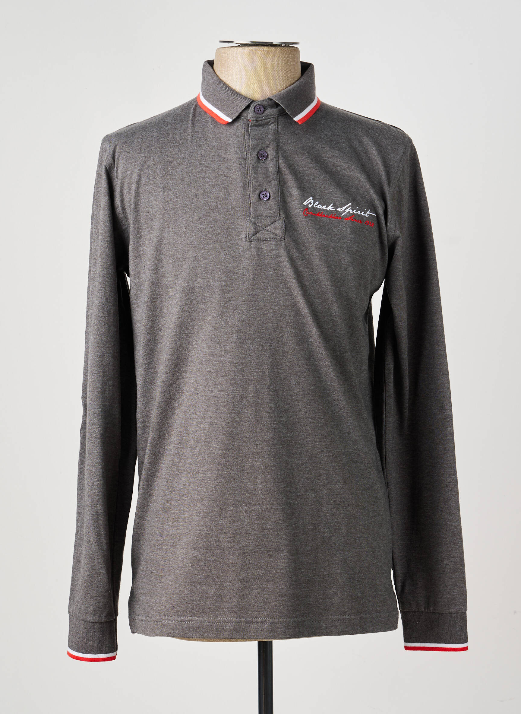 Polo tissage chiné manches longues gris CAMBERABERO homme