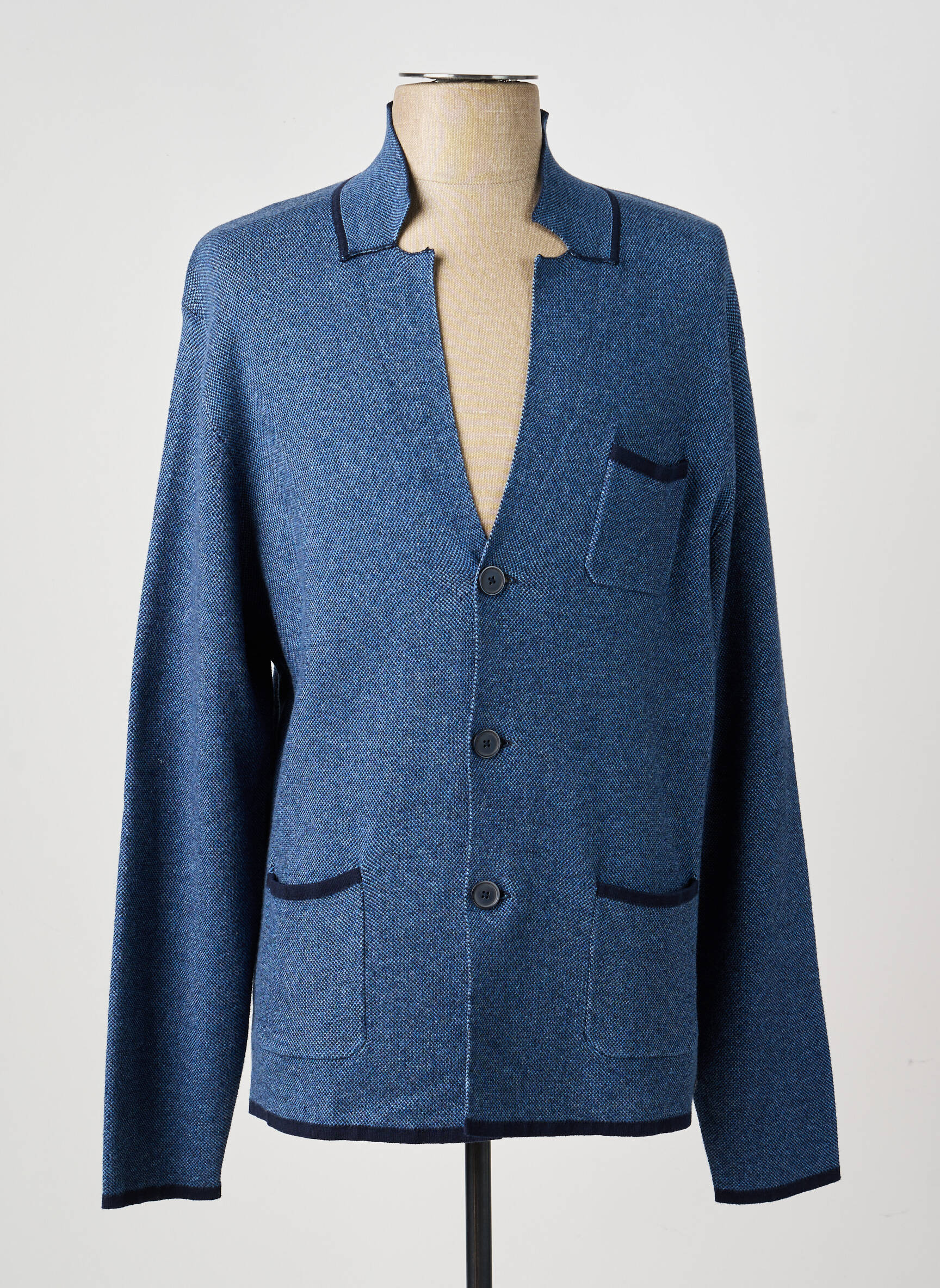 Gilet manches longues tissage chiné bleu MARVELIS homme