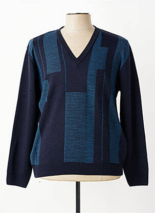 Pull col v manches longues bleu RHODAMEL homme