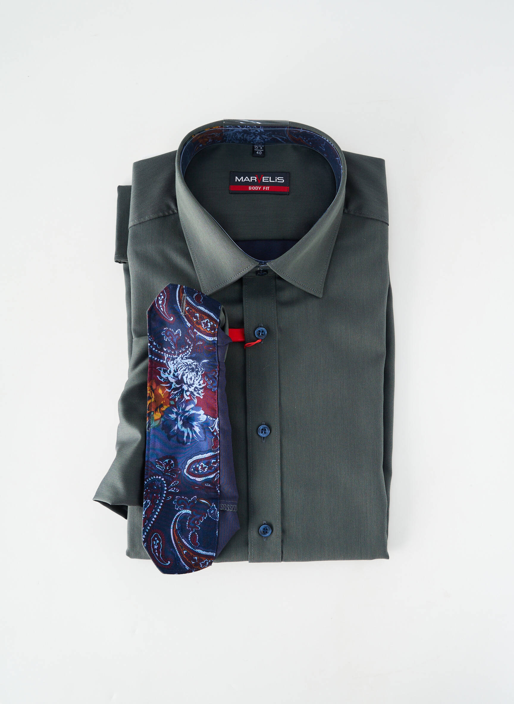Chemise manches longues coupe droite vert MARVELIS homme