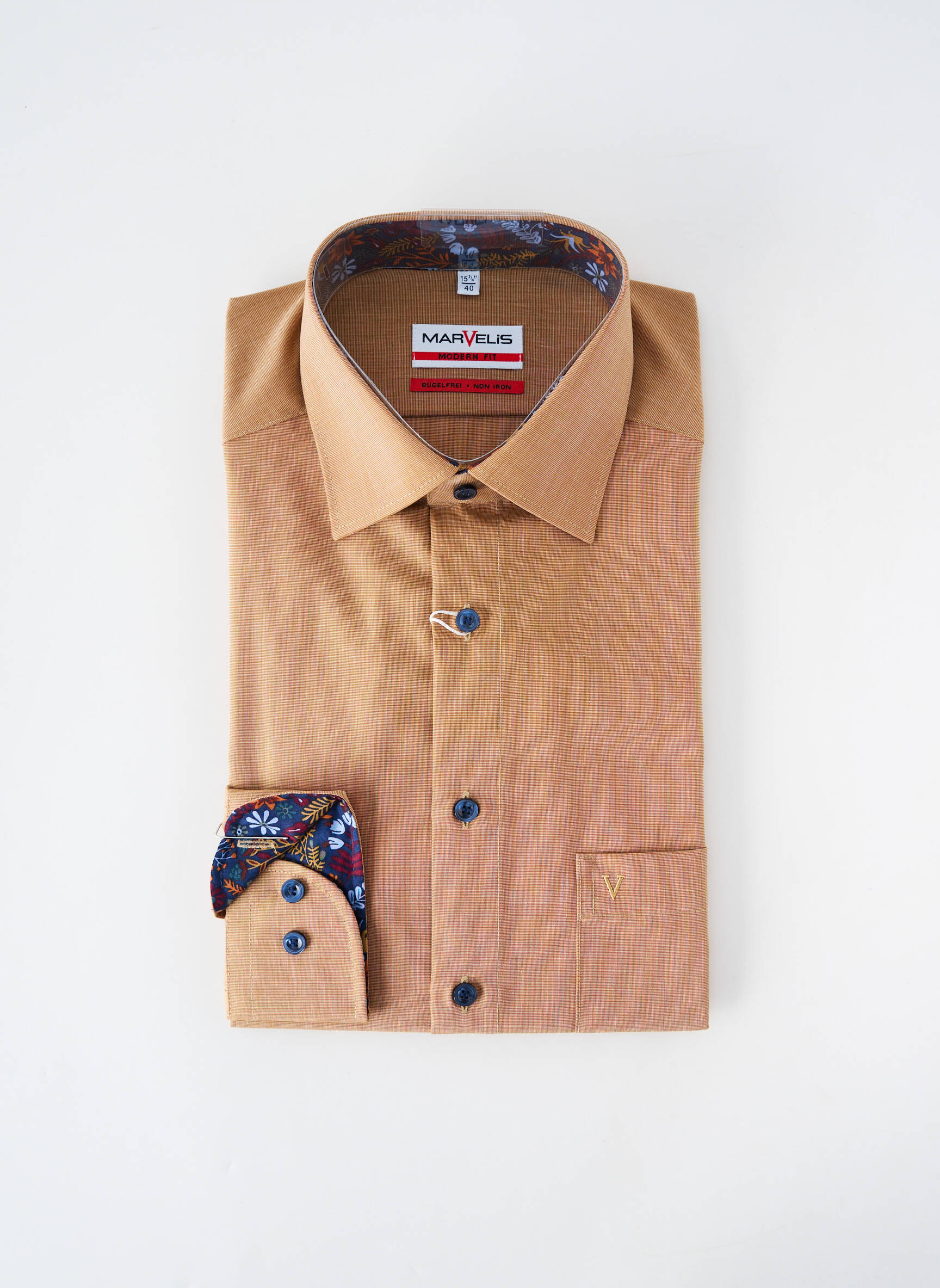 Chemise manches longues poches marron MARVELIS homme