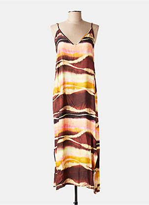 Robe mi-longue coupe fluide fines bretelles marron PLEASE femme