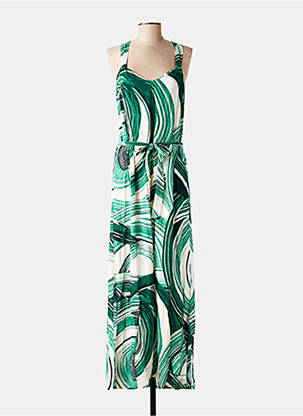 Robe longue coupe cintrée fines bretelles vert LA FEE MARABOUTEE femme