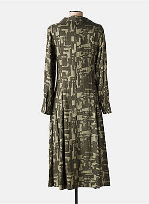 Robe mi-longue imprimé fantaisie manches longues vert YERSE femme