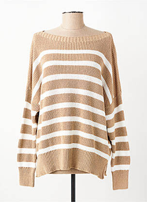 Pull col bateau manches longues beige O'MER femme