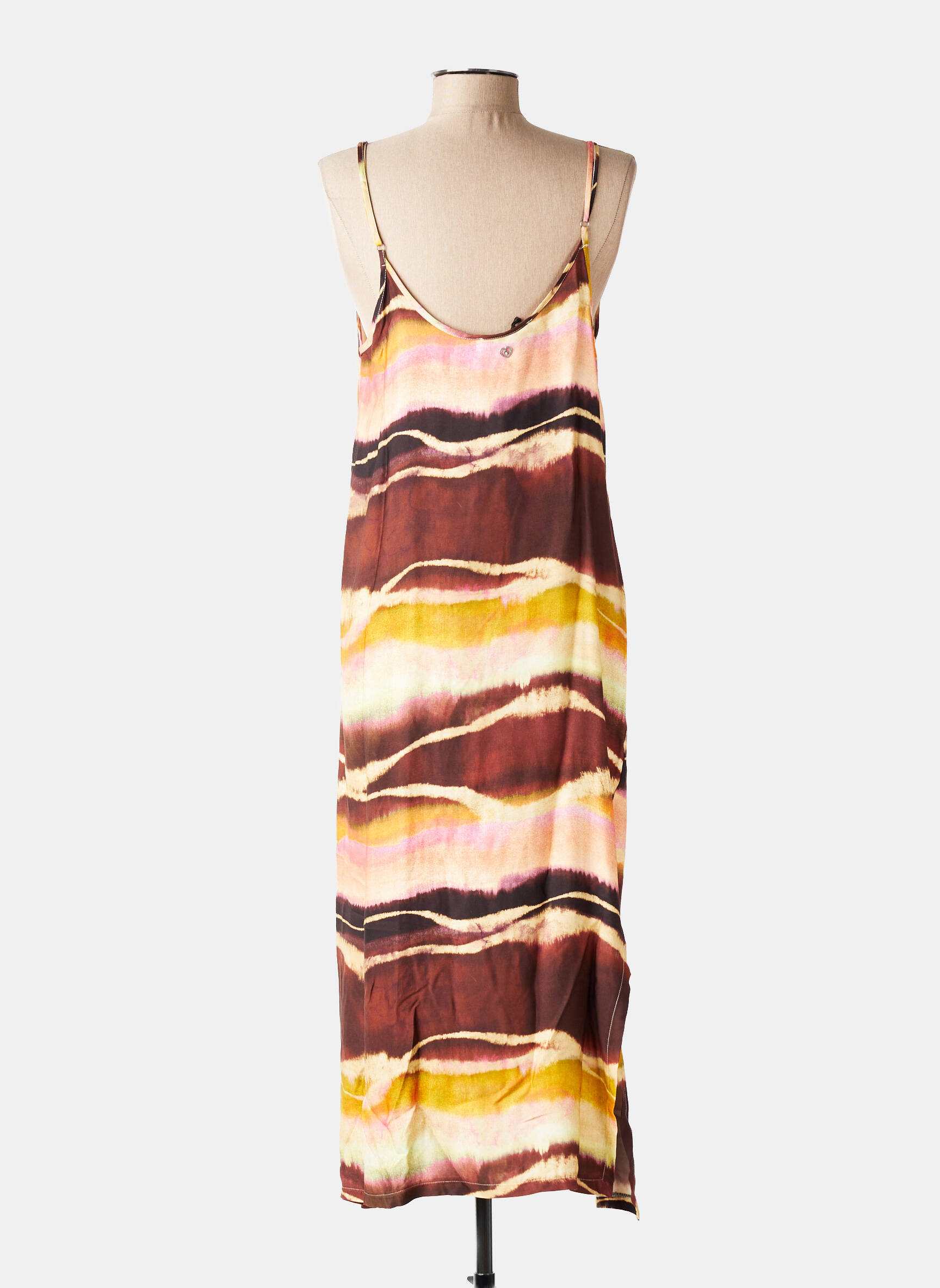 Robe mi-longue coupe fluide fines bretelles marron PLEASE femme