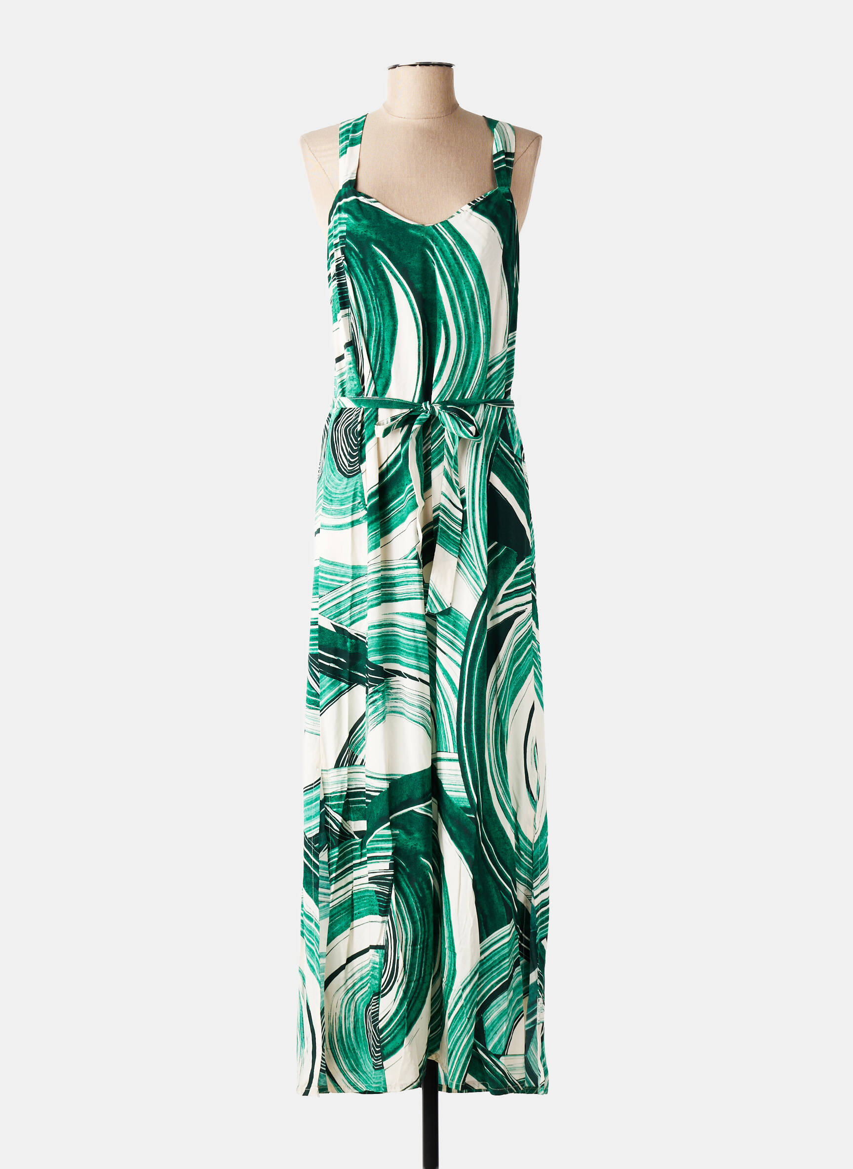 Robe longue coupe cintrée fines bretelles vert LA FEE MARABOUTEE femme