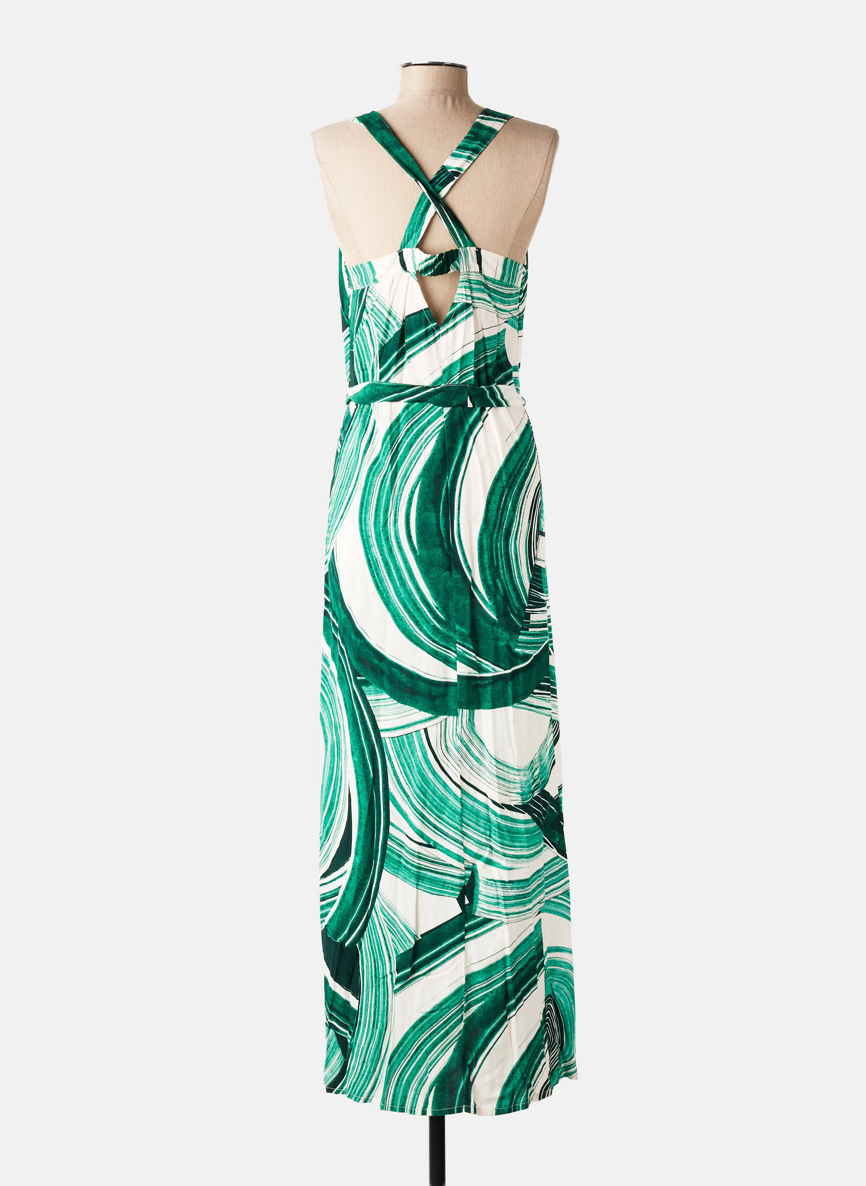 Robe longue coupe cintrée fines bretelles vert LA FEE MARABOUTEE femme