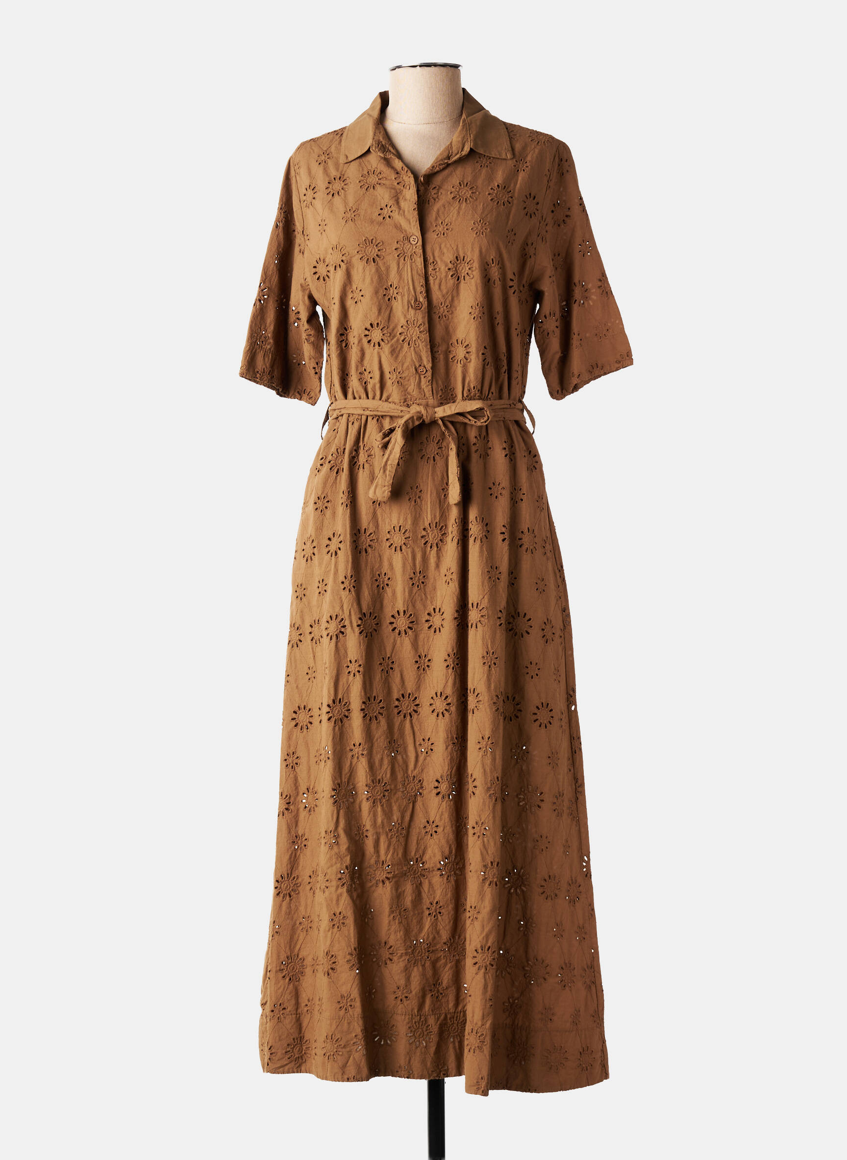 Robe longue manches courtes manches courtes marron PAKO LITTO femme