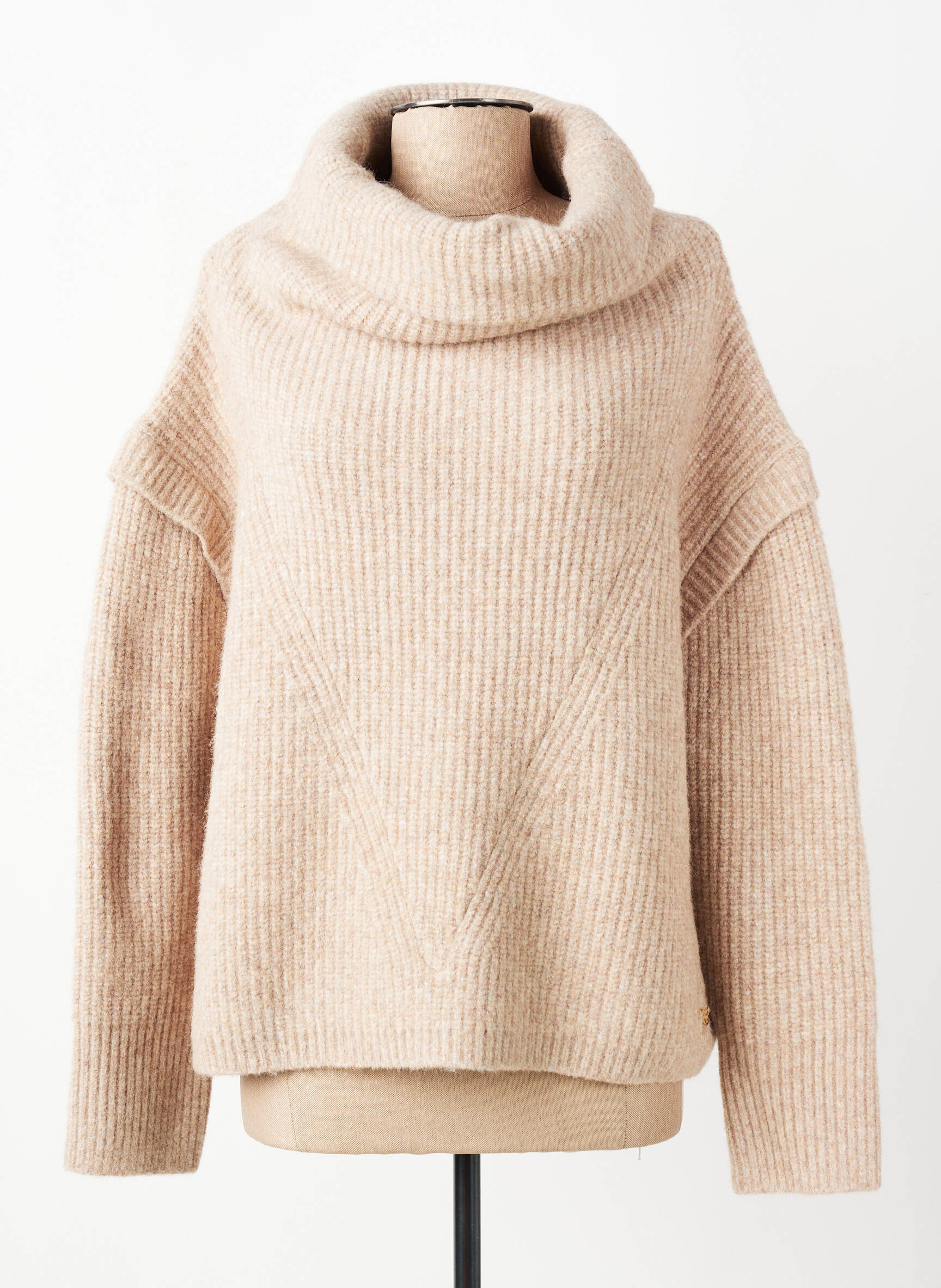 Pull col roulé coupe droite manches longues beige ORFEO femme