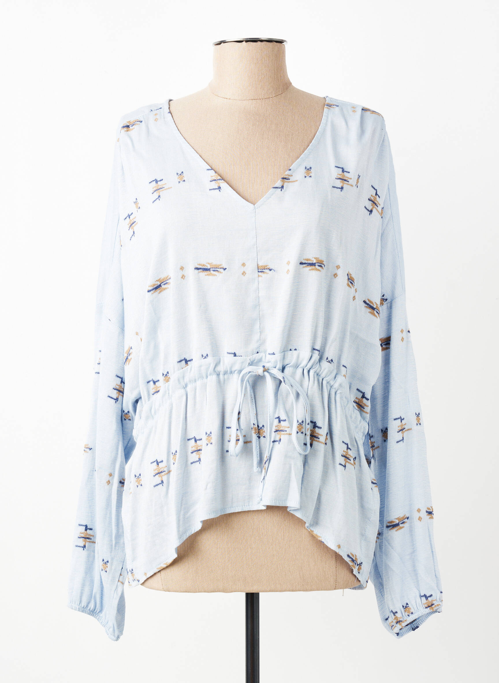 Blouse légère et transparente manches longues bleu PAKO LITTO femme