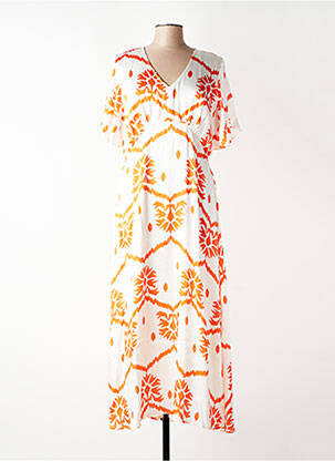 Robe longue imprimé fantaisie manches courtes orange VAN-DOS femme