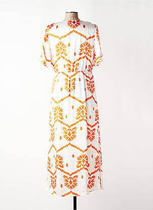 Robe longue imprimé fantaisie manches courtes orange VAN-DOS femme