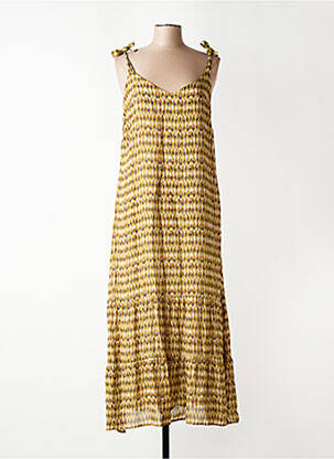 Robe longue imprimé fantaisie sans manche vert FELINO femme