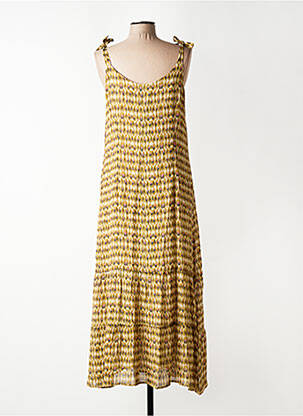 Robe longue imprimé fantaisie sans manche vert FELINO femme
