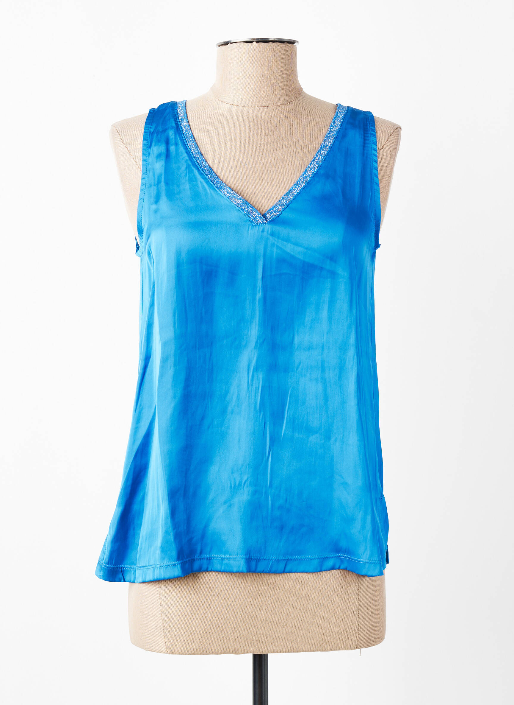 Top col v sans manche bleu ANDAM femme