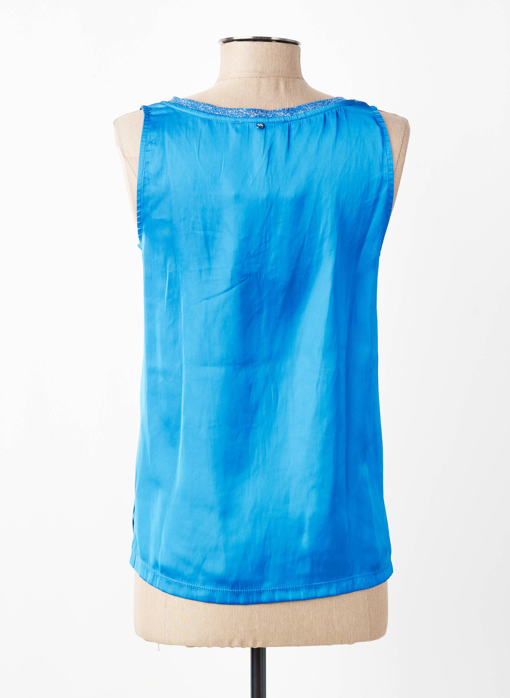 Top col v sans manche bleu ANDAM femme
