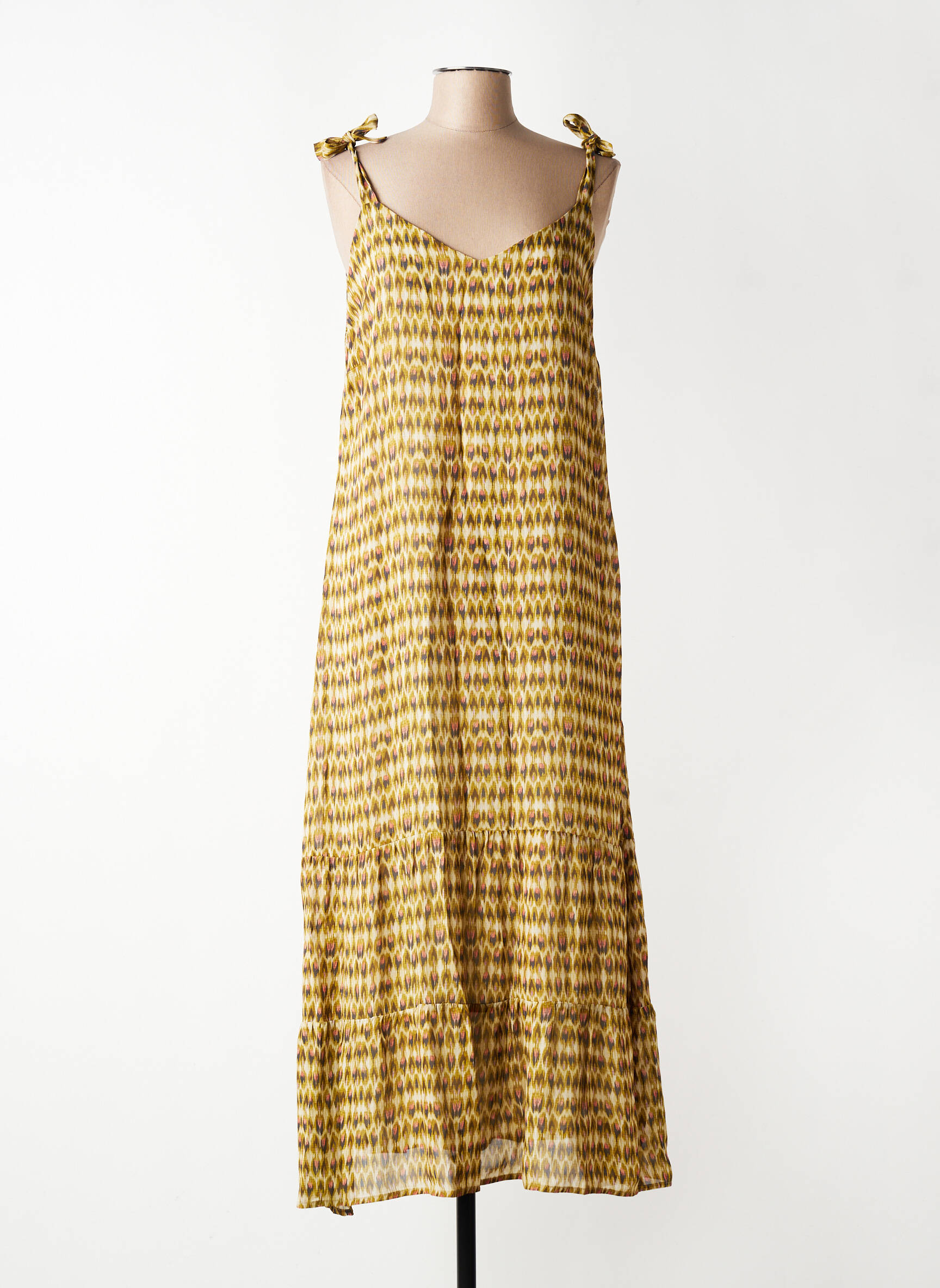Robe longue imprimé fantaisie sans manche vert FELINO femme