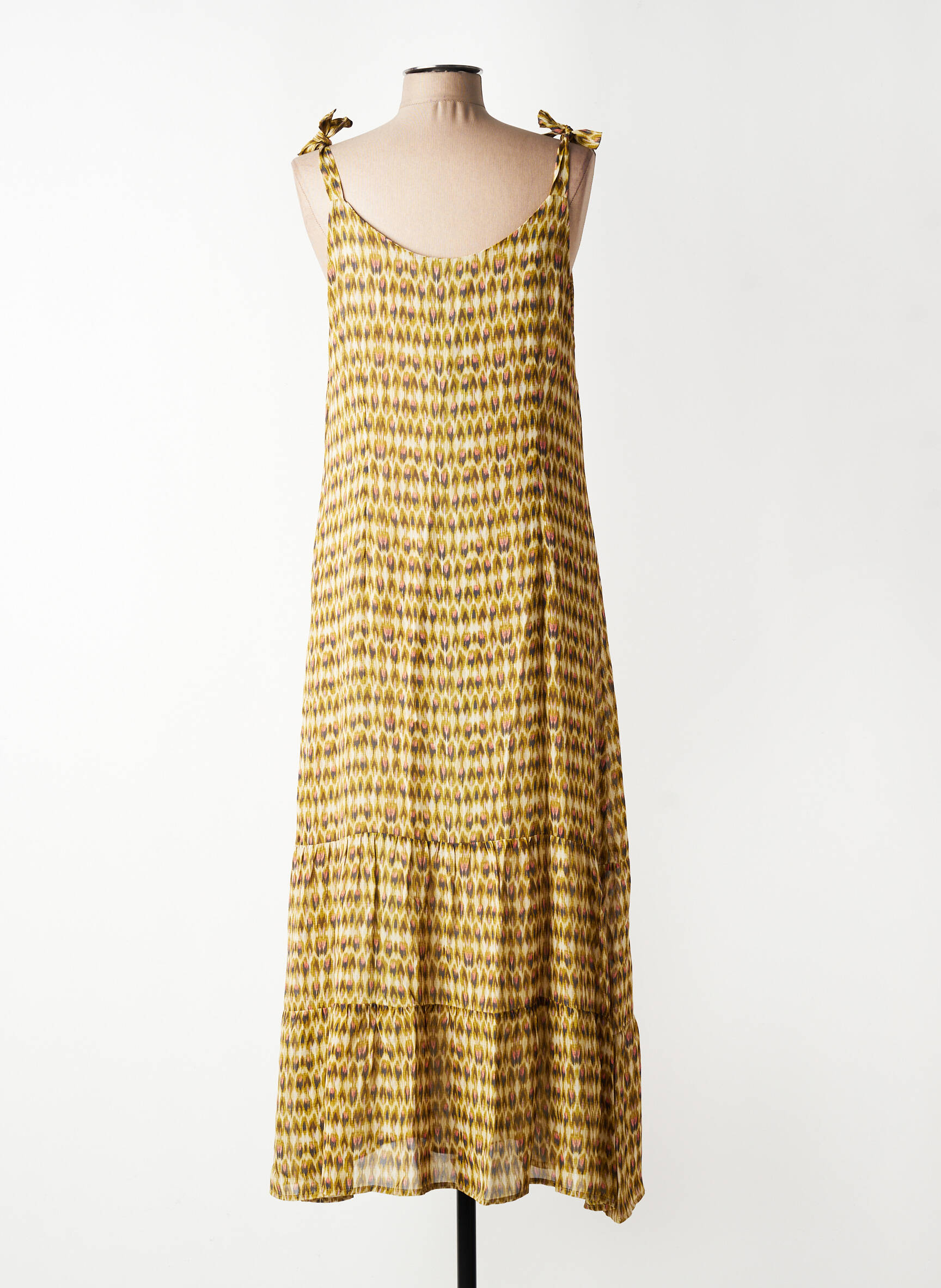 Robe longue imprimé fantaisie sans manche vert FELINO femme