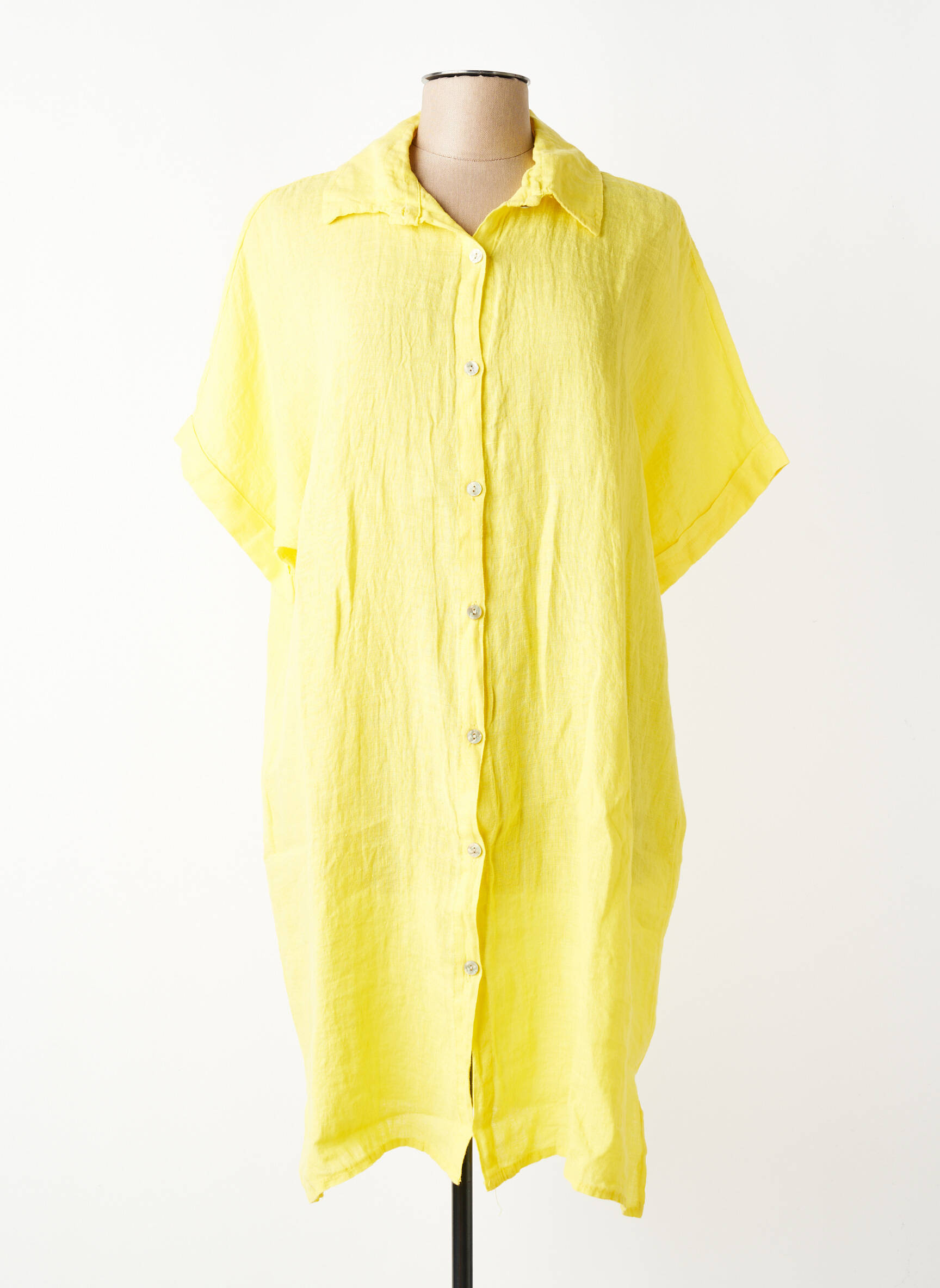 Robe mi-longue manches courtes manches courtes jaune MARIE ILE DE RE femme