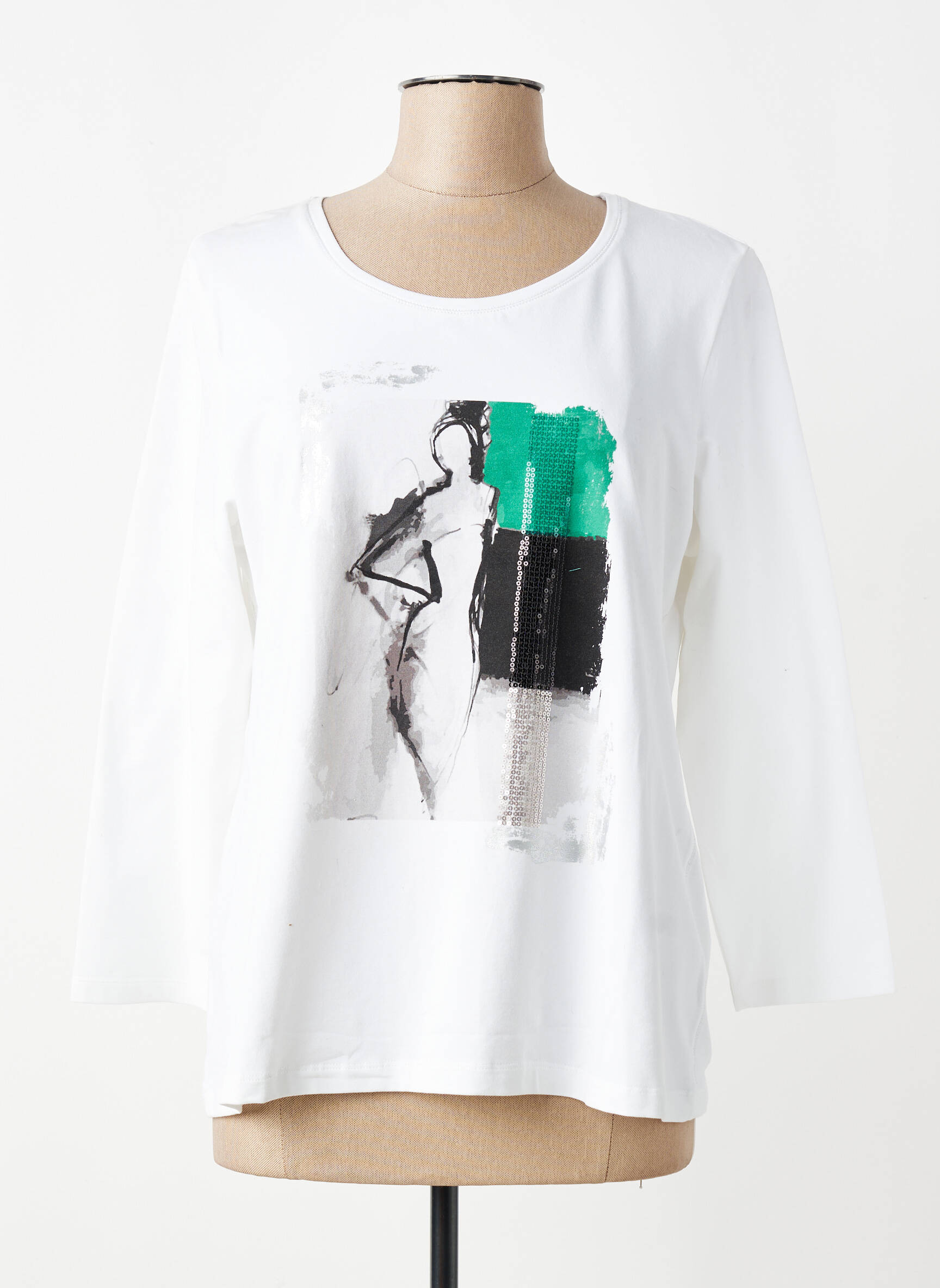 T-shirt manches 3/4 manches 3/4 blanc SIGNE NATURE femme