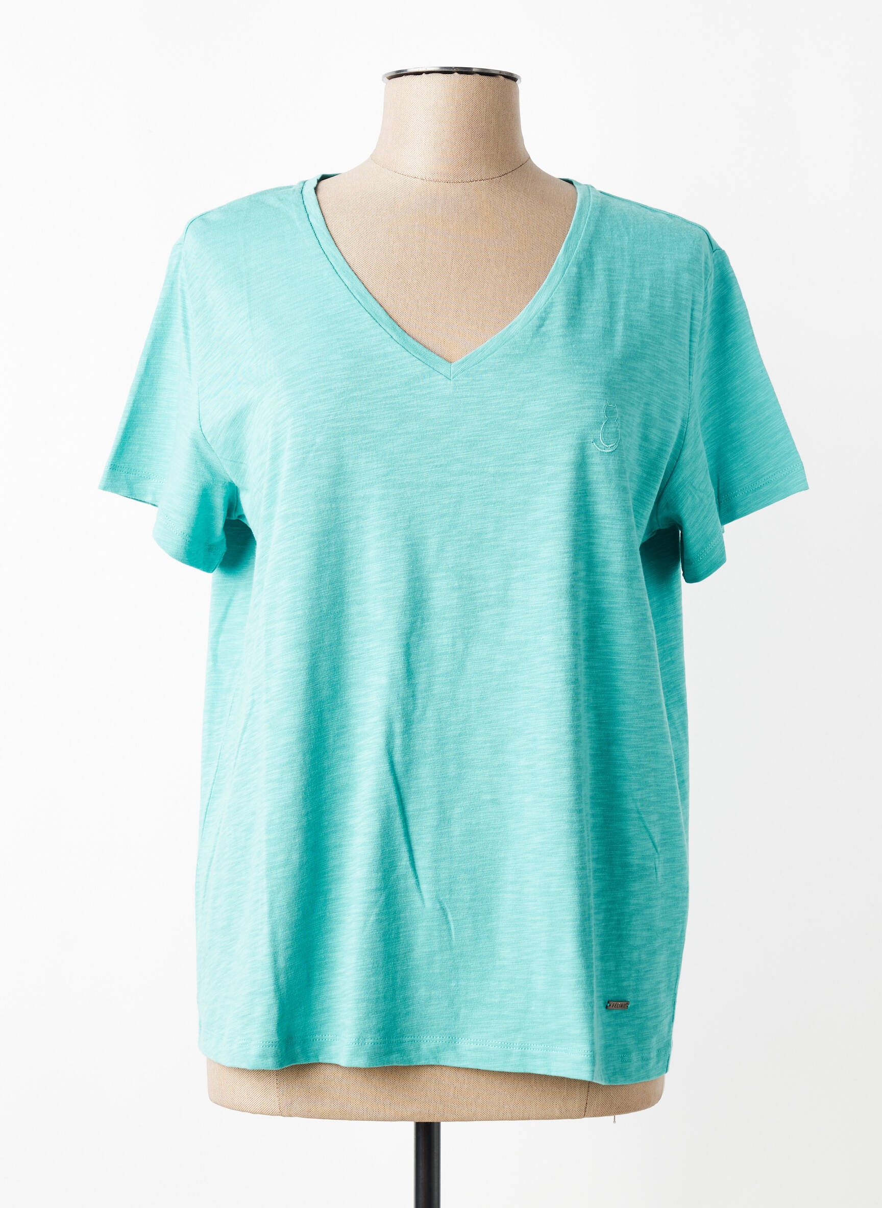 T-shirt coupe droite manches courtes vert FELINO femme