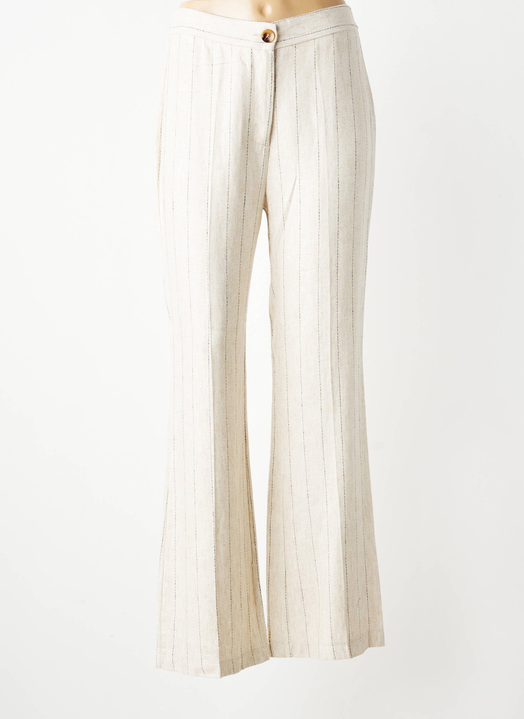 Pantalon large fermeture zippée sous rabat boutonné taille normale beige SIGNE NATURE femme