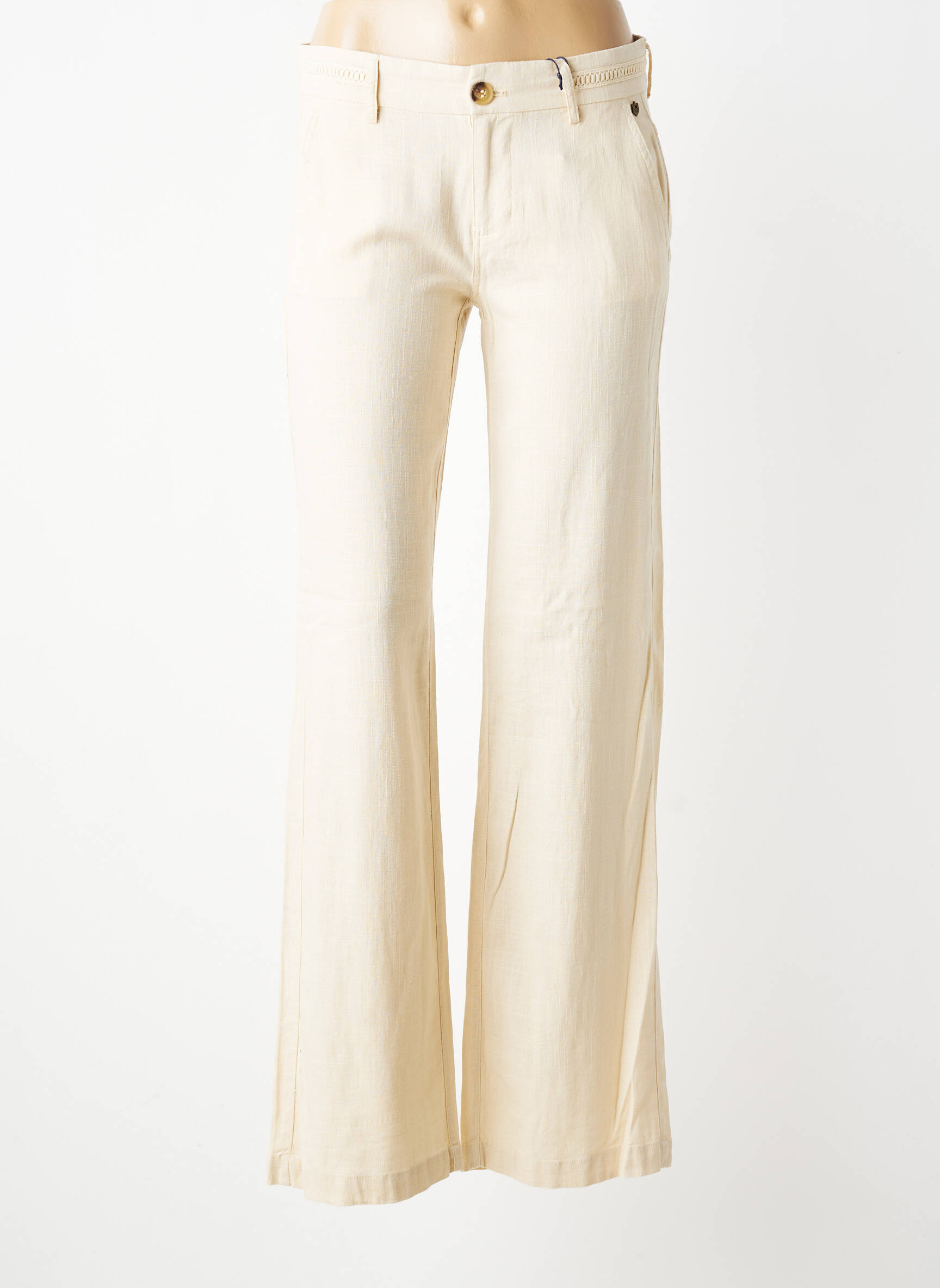 Pantalon large fermeture zippée sous rabat boutonné taille normale beige FREEMAN T.PORTER femme
