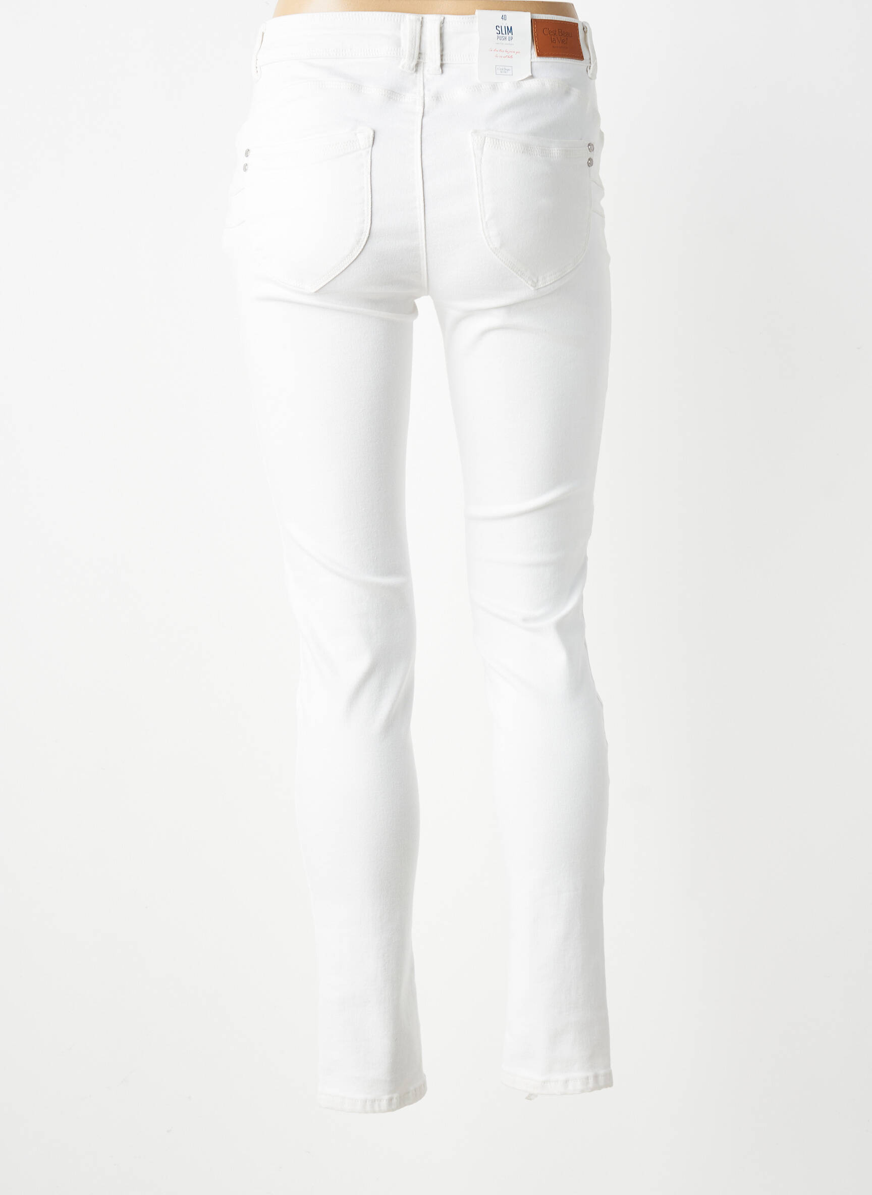 Jeans coupe slim stretch taille normale blanc C'EST BEAU LA VIE femme