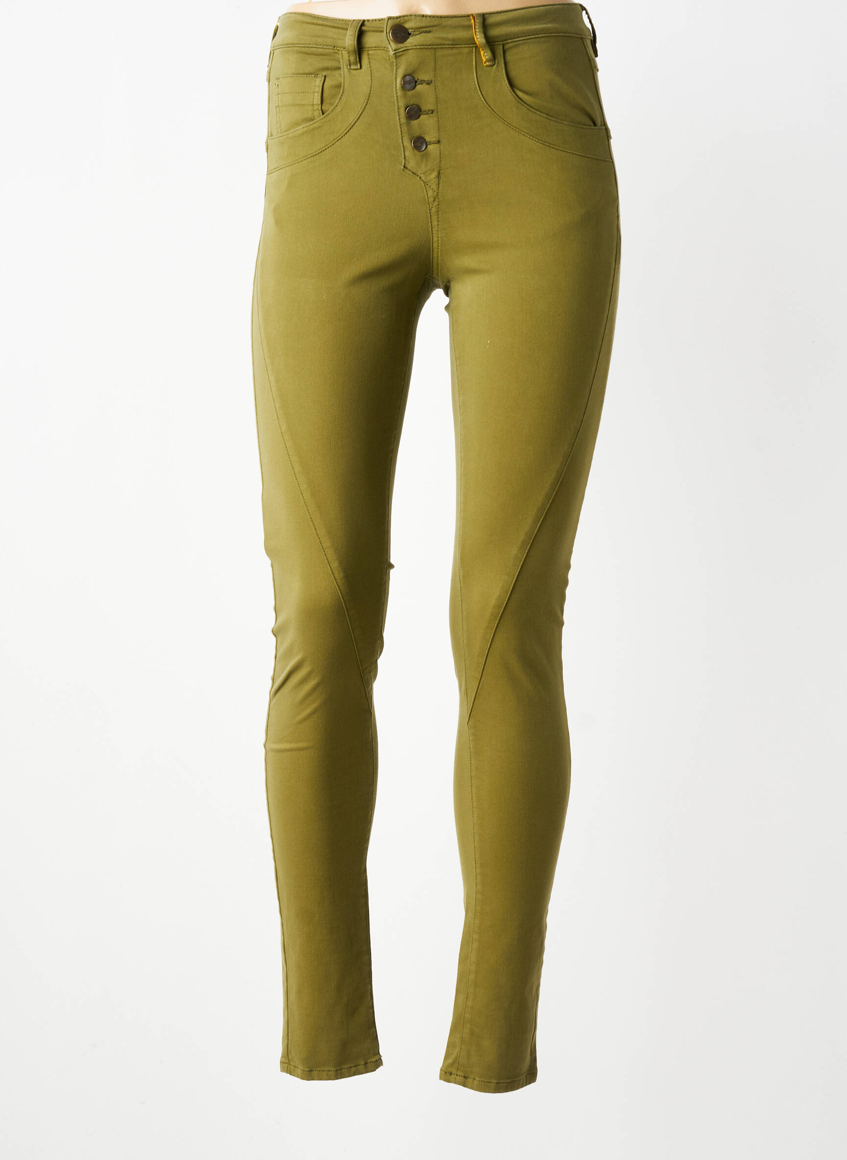 Pantalon slim tissage popeline taille normale vert COUTURIST femme