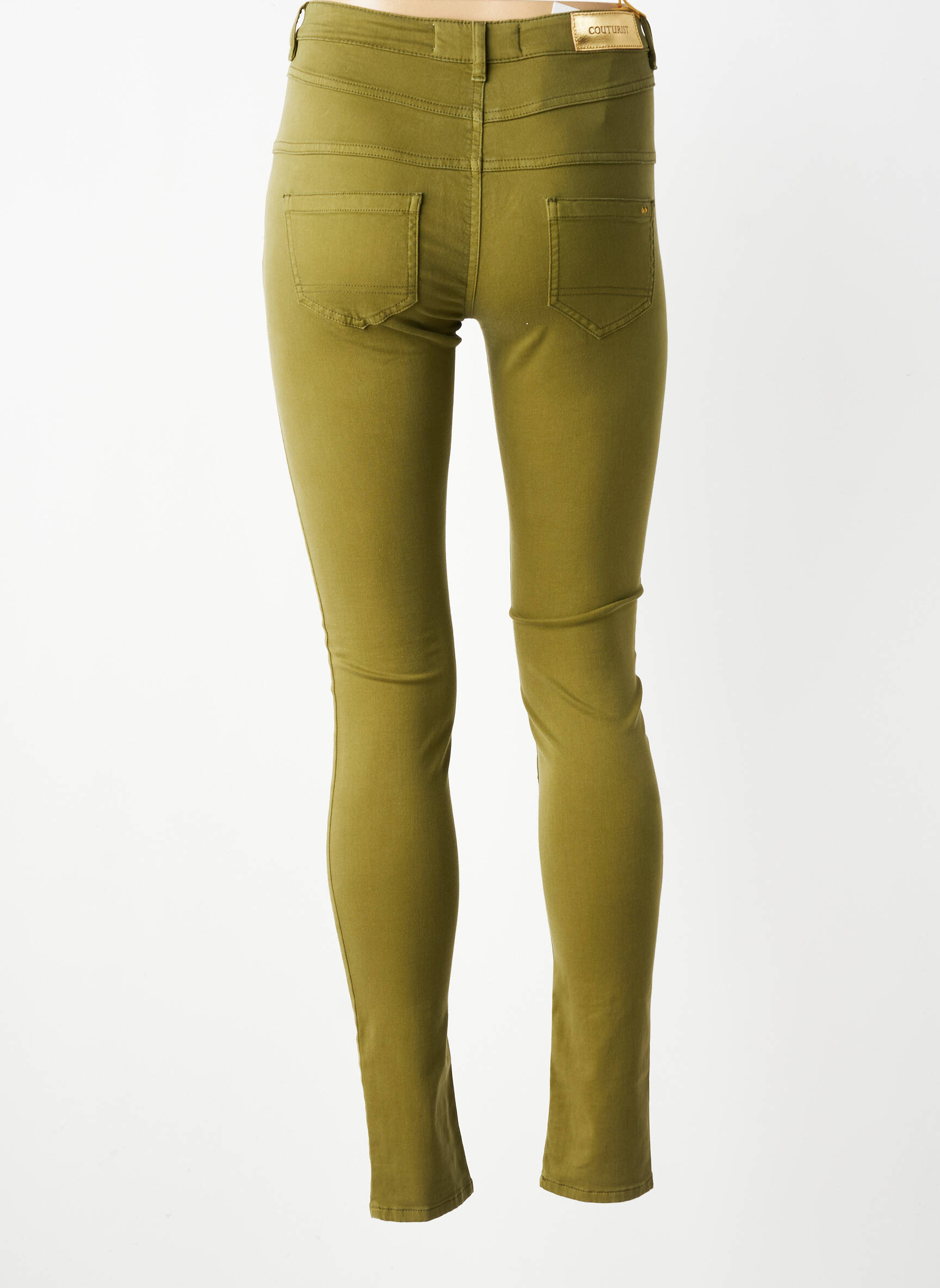 Pantalon slim tissage popeline taille normale vert COUTURIST femme
