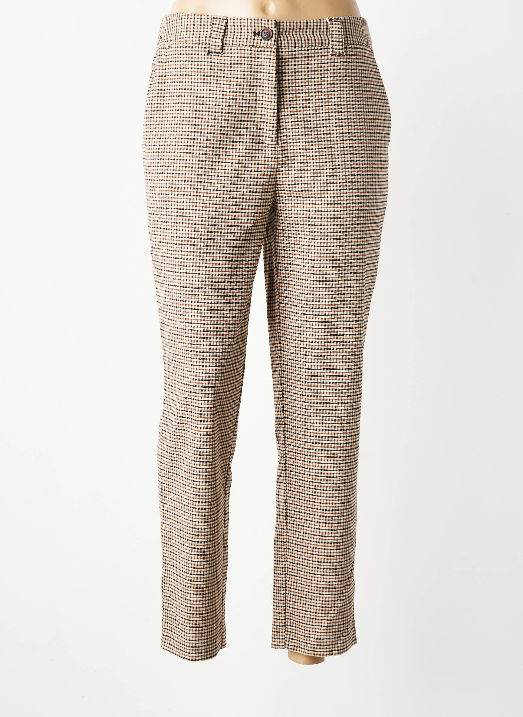 Pantalon chino fermeture zippée sous rabat boutonné taille normale marron C'EST BEAU LA VIE femme