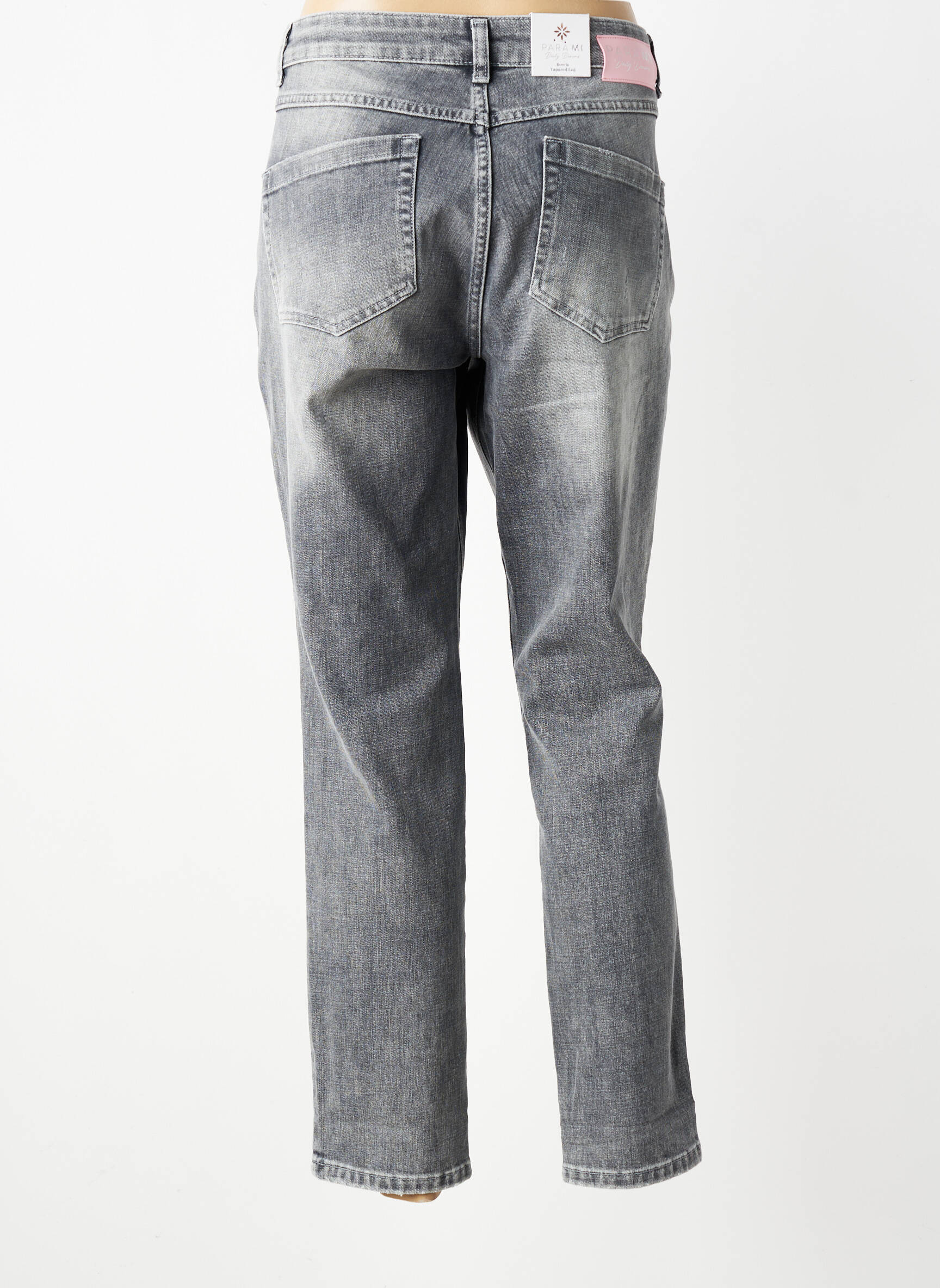 Jeans coupe droite effet usé délavé taille normale gris PARA MI femme